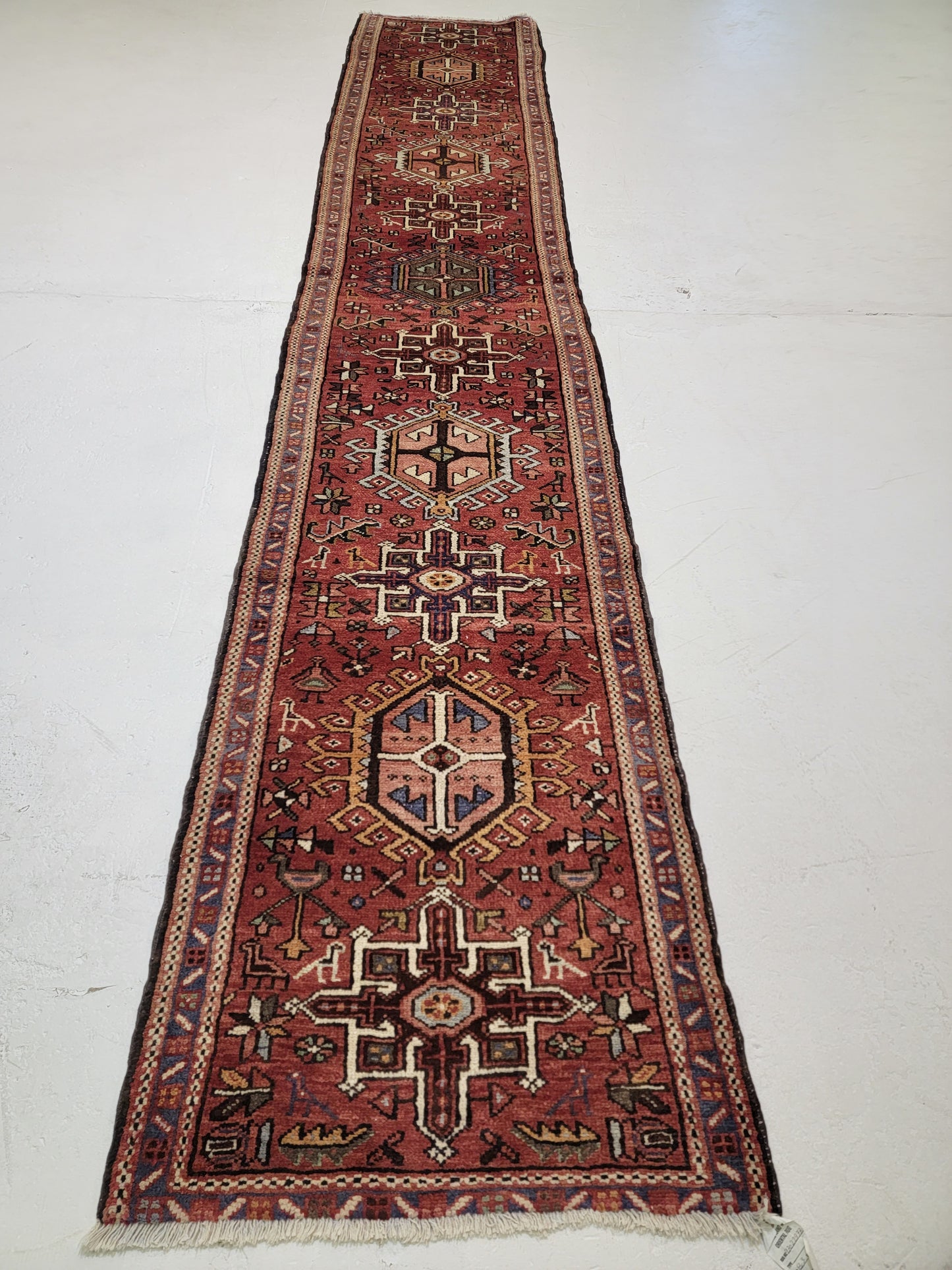 Antique Hand-Knotted Wool Runner Heriz Karajeh 2'5" x 13'3"