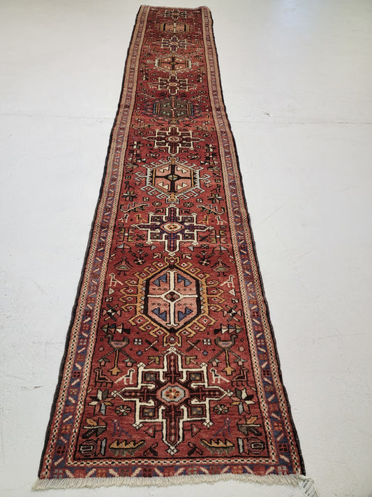Antique Hand-Knotted Wool Runner Heriz Karajeh 2'5" x 13'3"