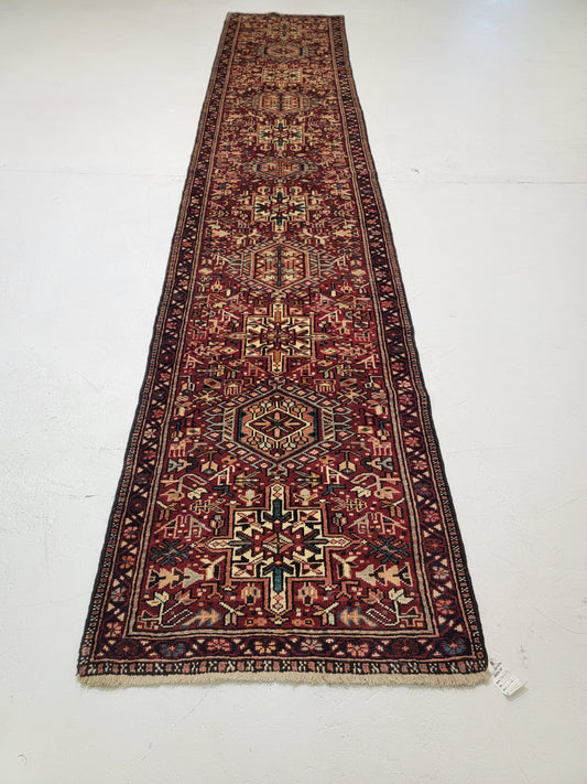 Antique Hand-Knotted Wool Runner Heriz Karajeh 2'9" x 14'4"