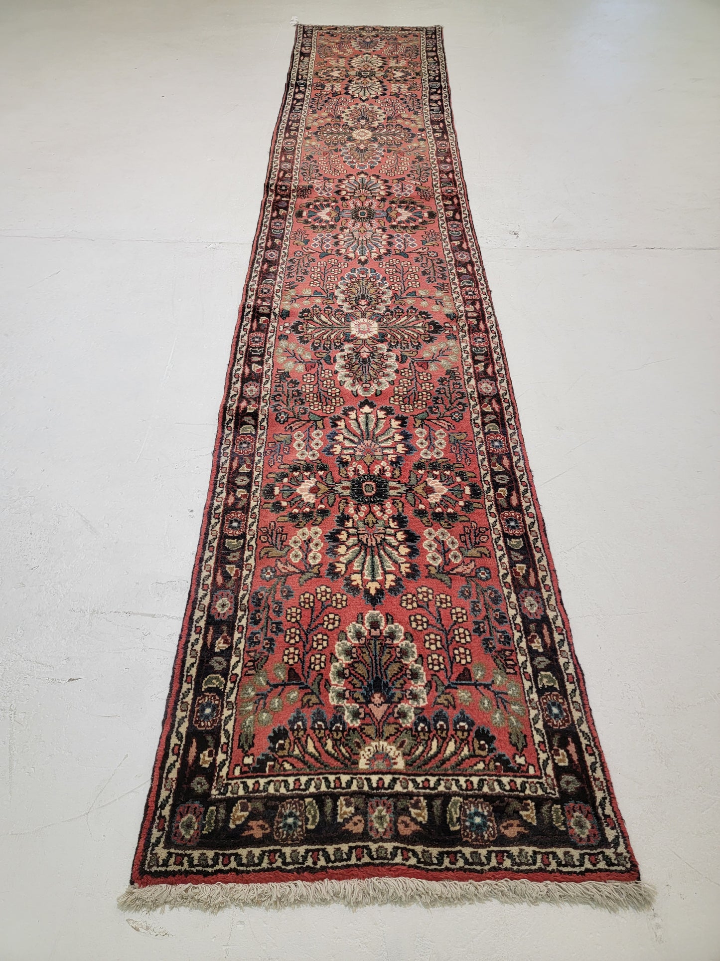 Antique Hand-Knotted Wool Runner Hamedan Rudbar 2'8" x 14'8"
