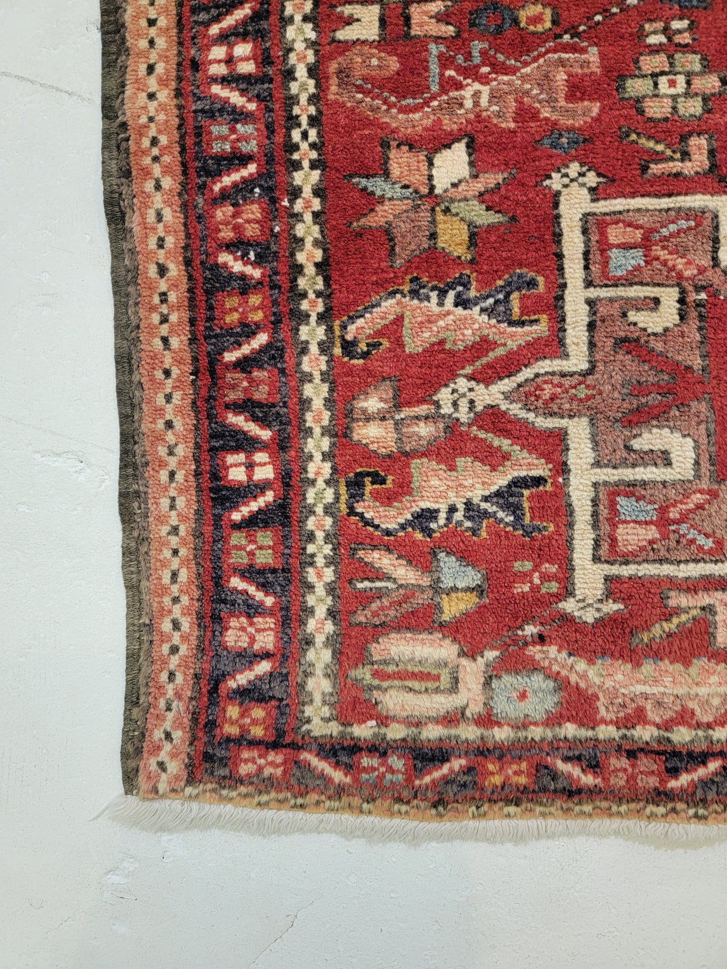 Antique Hand-Knotted Wool Runner Heriz Karajeh 2'9" x 14'10"