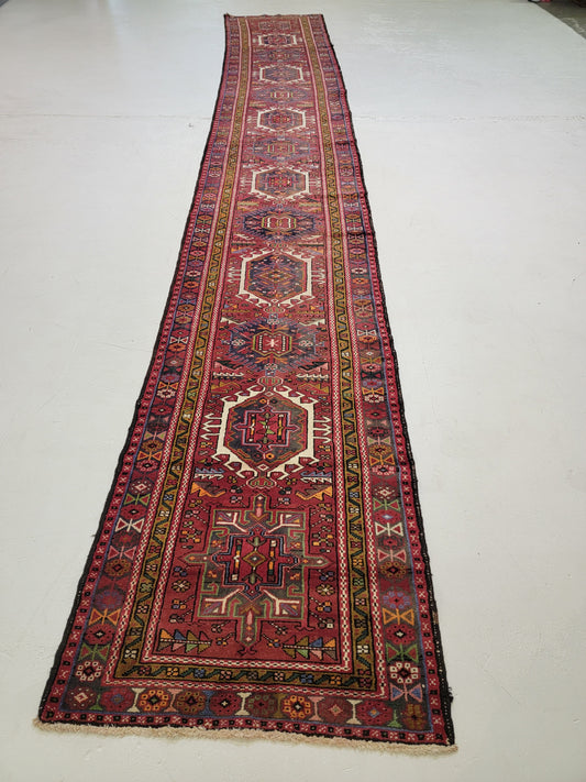 Antique Hand-Knotted Wool Runner Heriz Karajeh 2'10" x 18'11"
