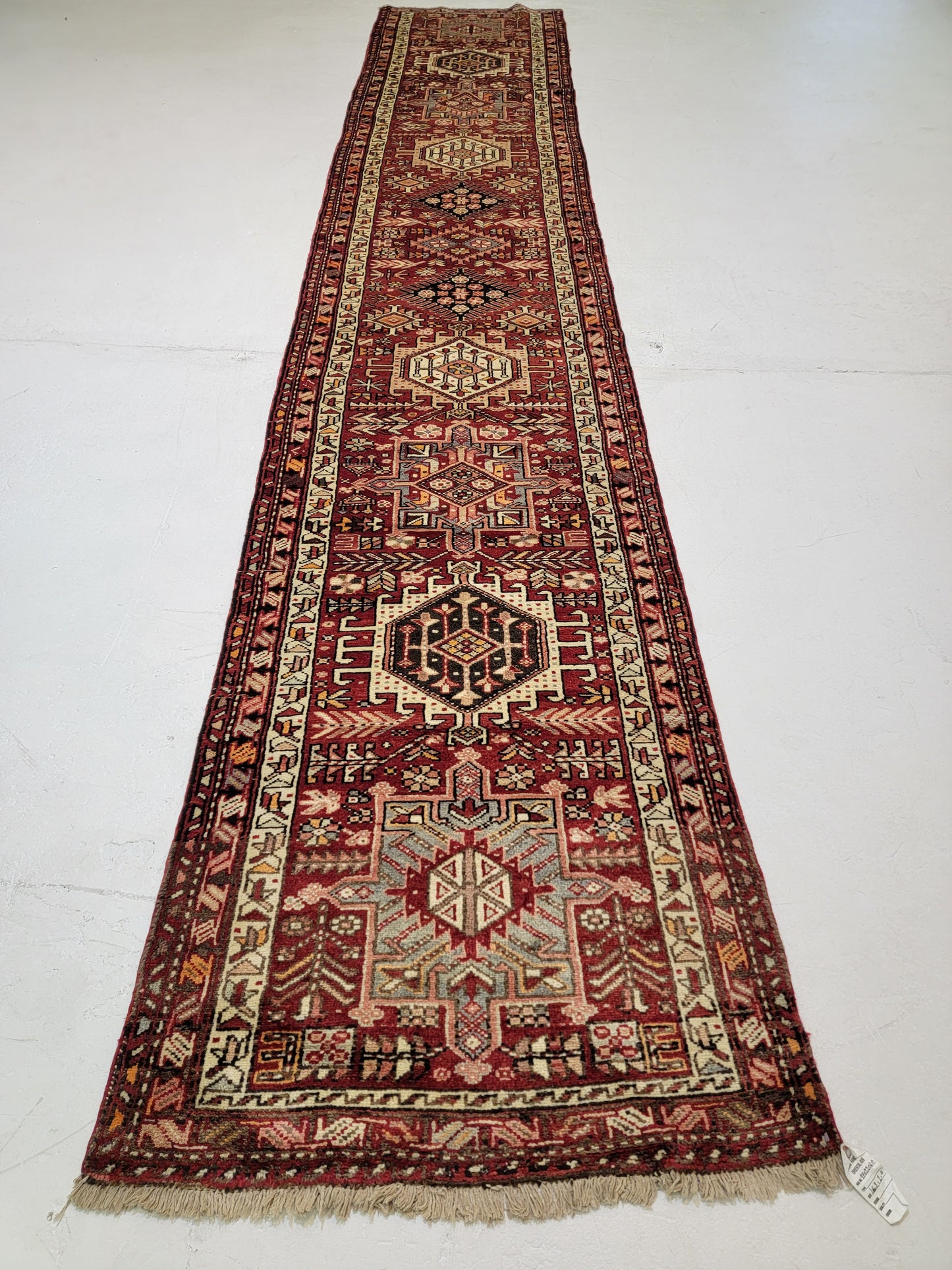 Antique Hand-Knotted Wool Runner Heriz Karajeh 2'11" x 16'3"