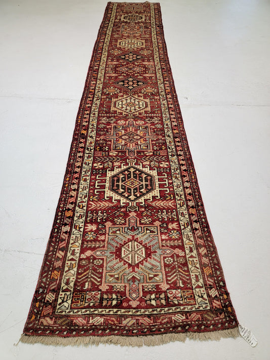 Antique Hand-Knotted Wool Runner Heriz Karajeh 2'11" x 16'3"