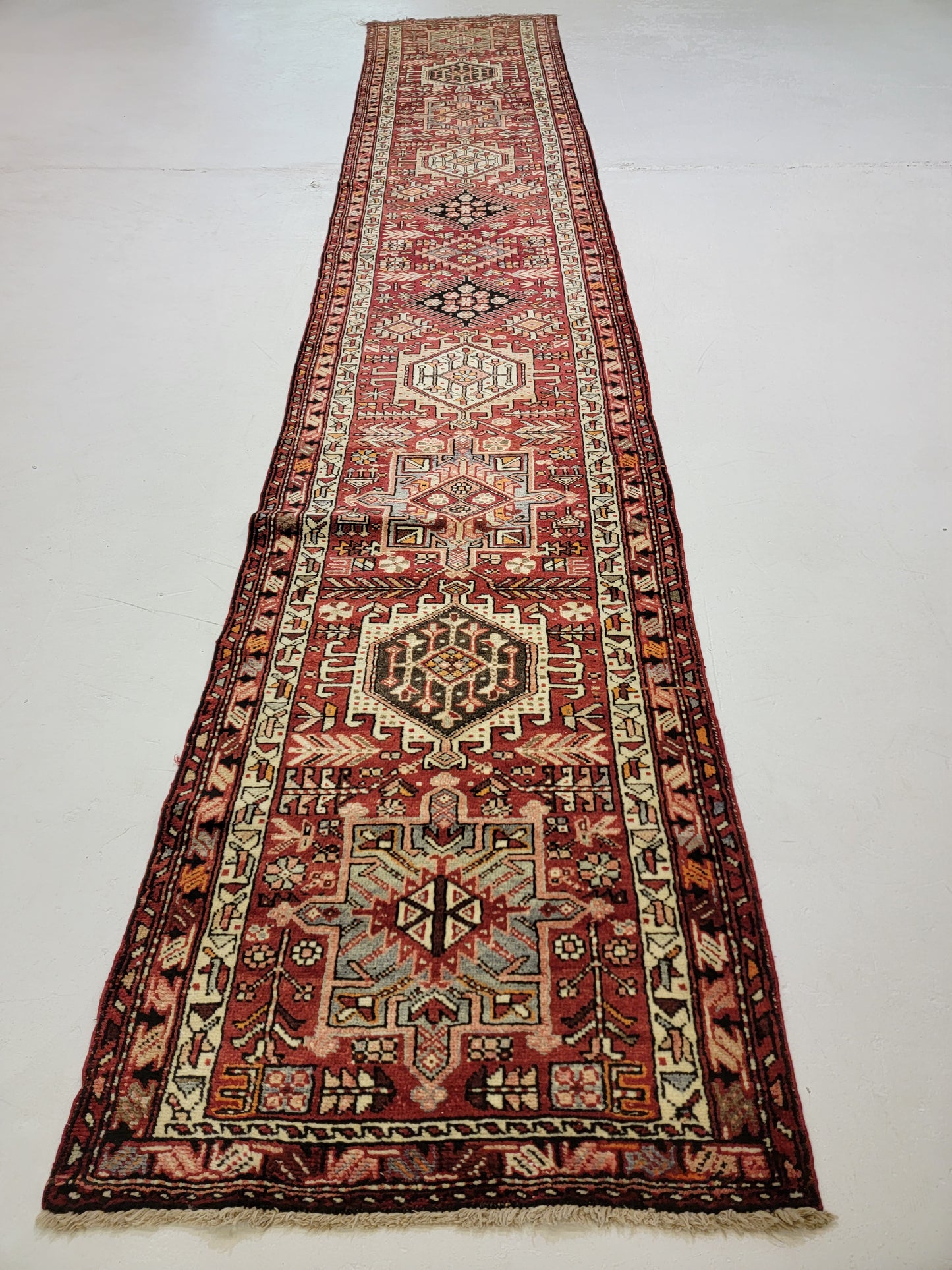 Antique Hand-Knotted Wool Runner Heriz Karajeh 2'11" x 16'3"