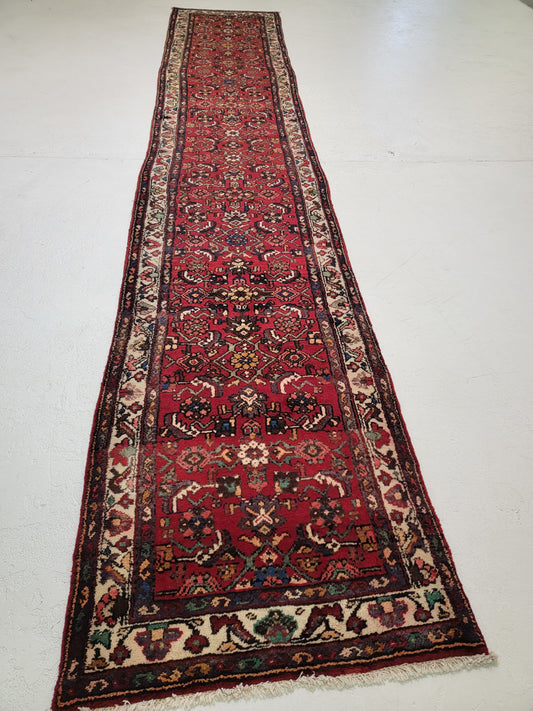 Antique Hand-Knotted Wool Runner Hamedan 2'11" x 16'2"