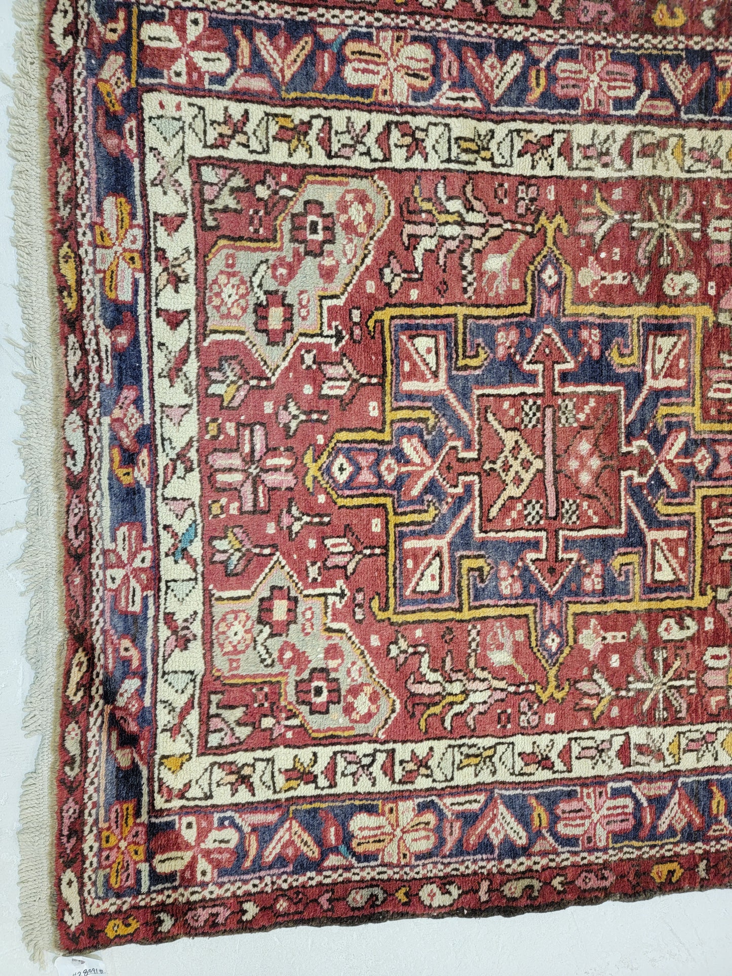 Antique Hand-Knotted Wool Runner Heriz Karajeh 3'3" x 15'6"