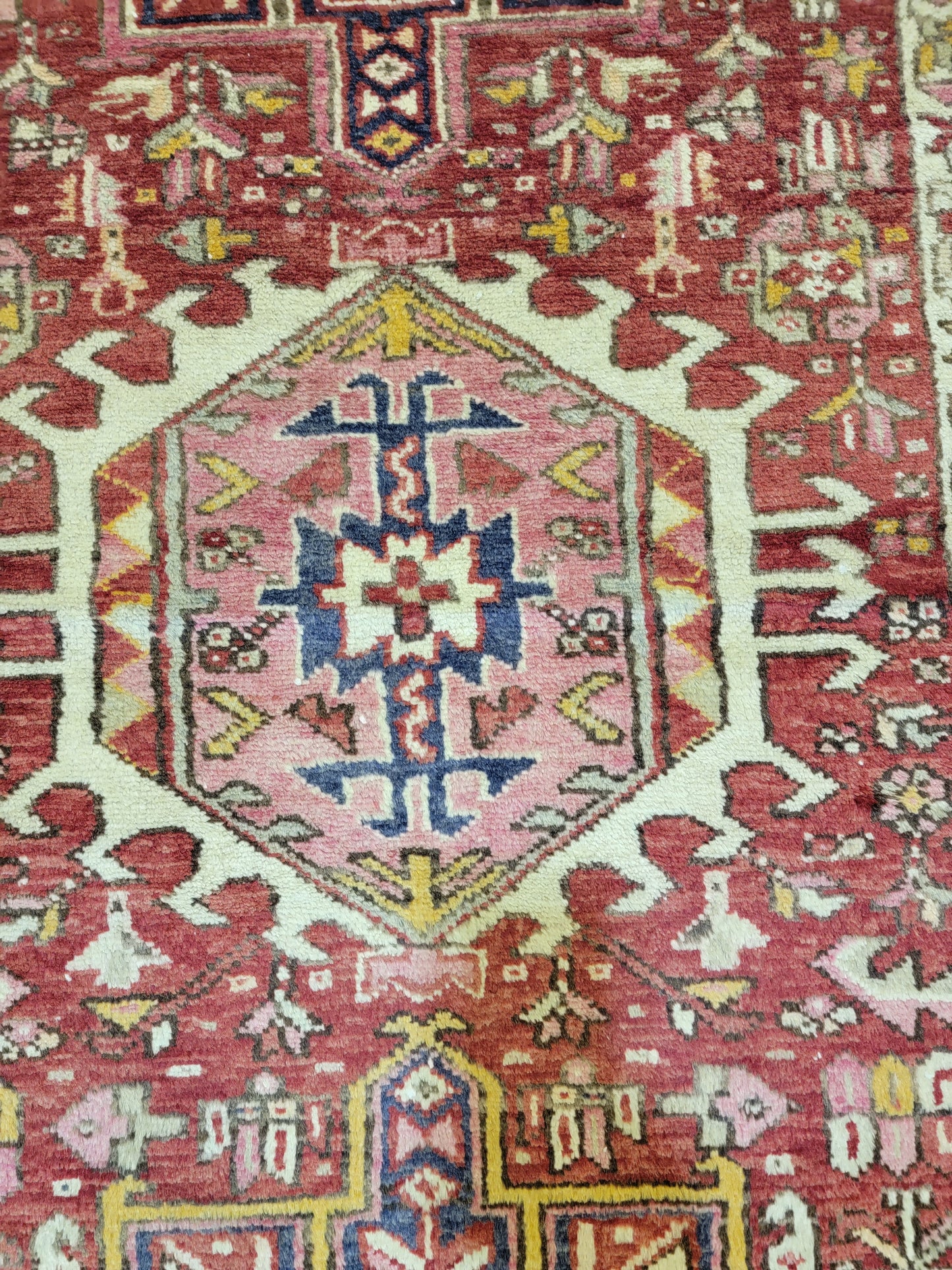 Antique Hand-Knotted Wool Runner Heriz Karajeh 3'3" x 15'6"