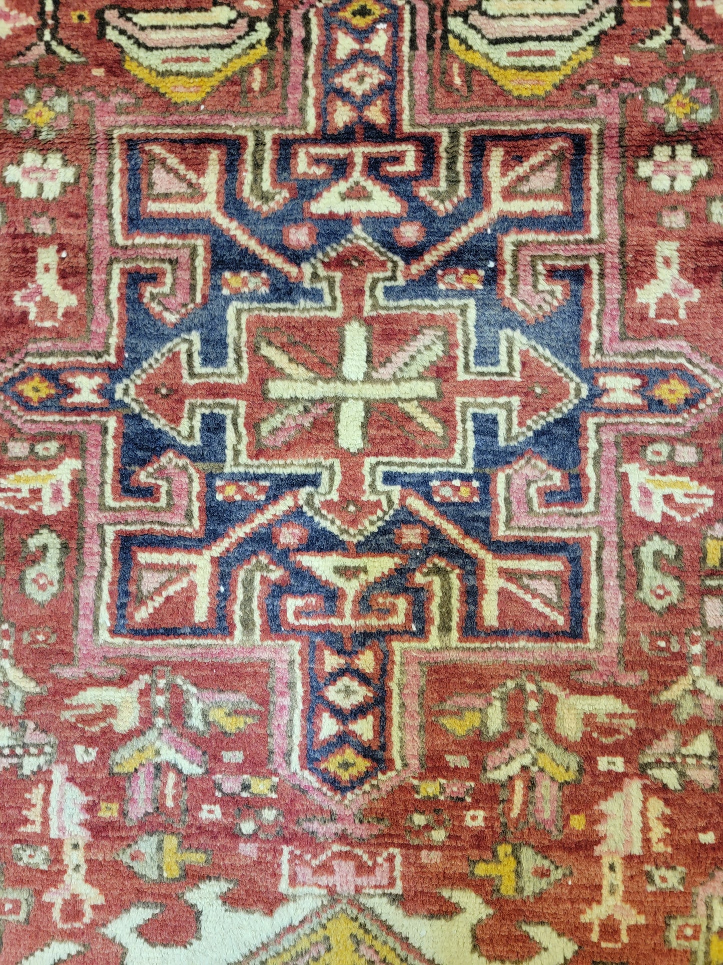 Antique Hand-Knotted Wool Runner Heriz Karajeh 3'3" x 15'6"