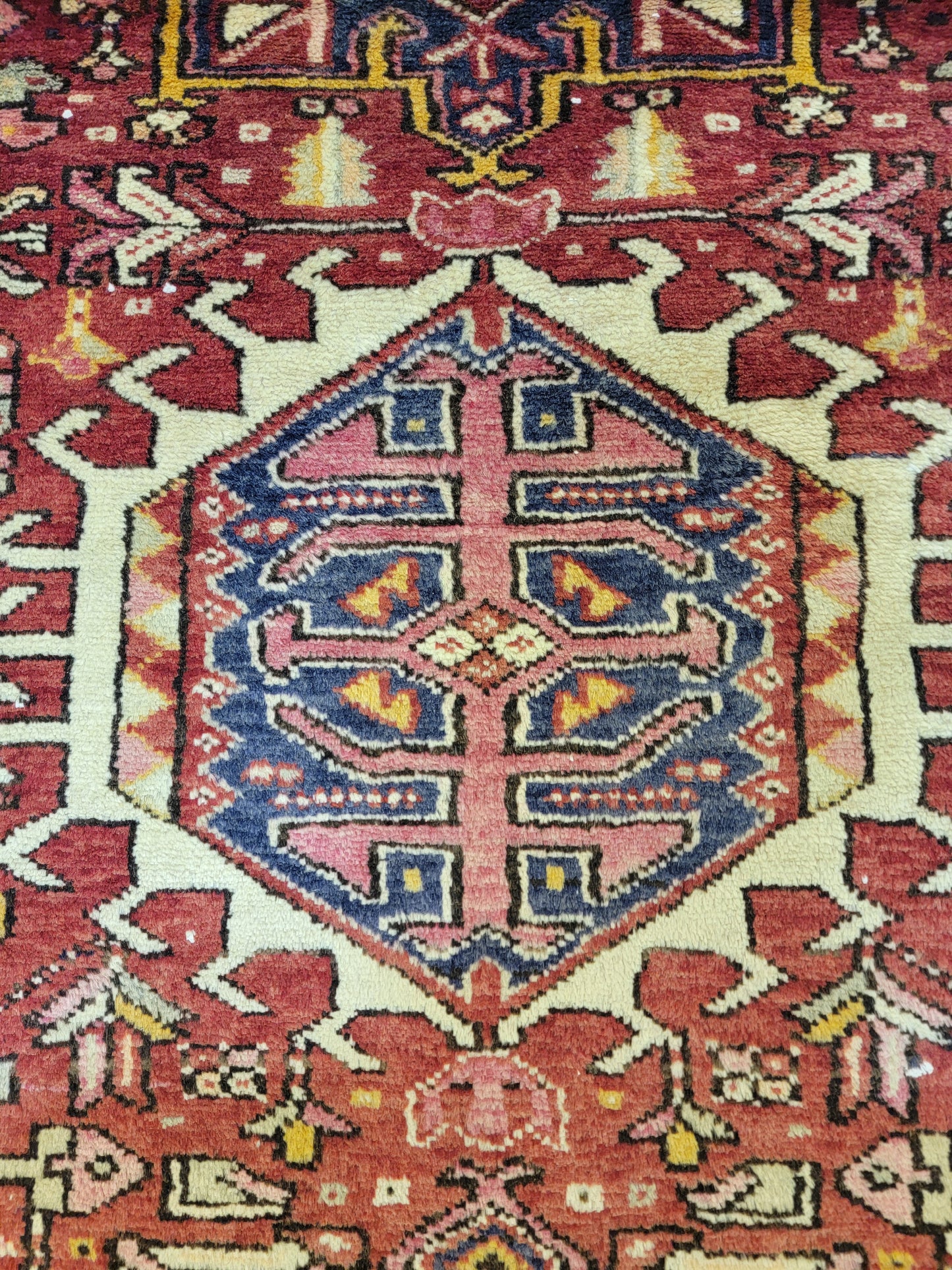 Antique Hand-Knotted Wool Runner Heriz Karajeh 3'3" x 15'6"
