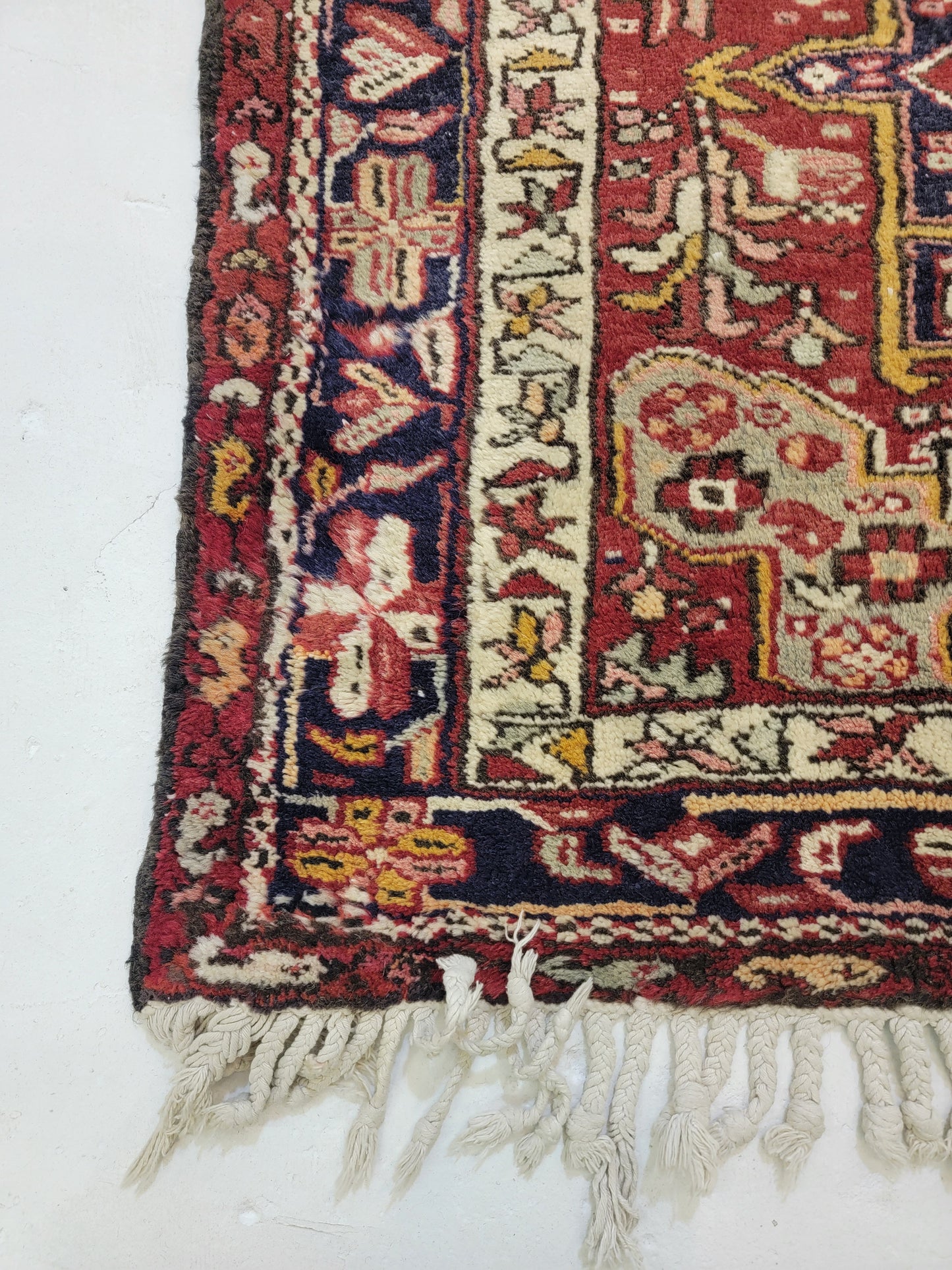 Antique Hand-Knotted Wool Runner Heriz Karajeh 3'3" x 15'6"