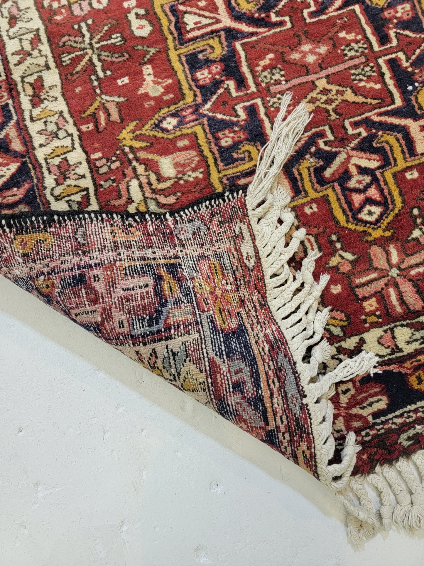Antique Hand-Knotted Wool Runner Heriz Karajeh 3'3" x 15'6"