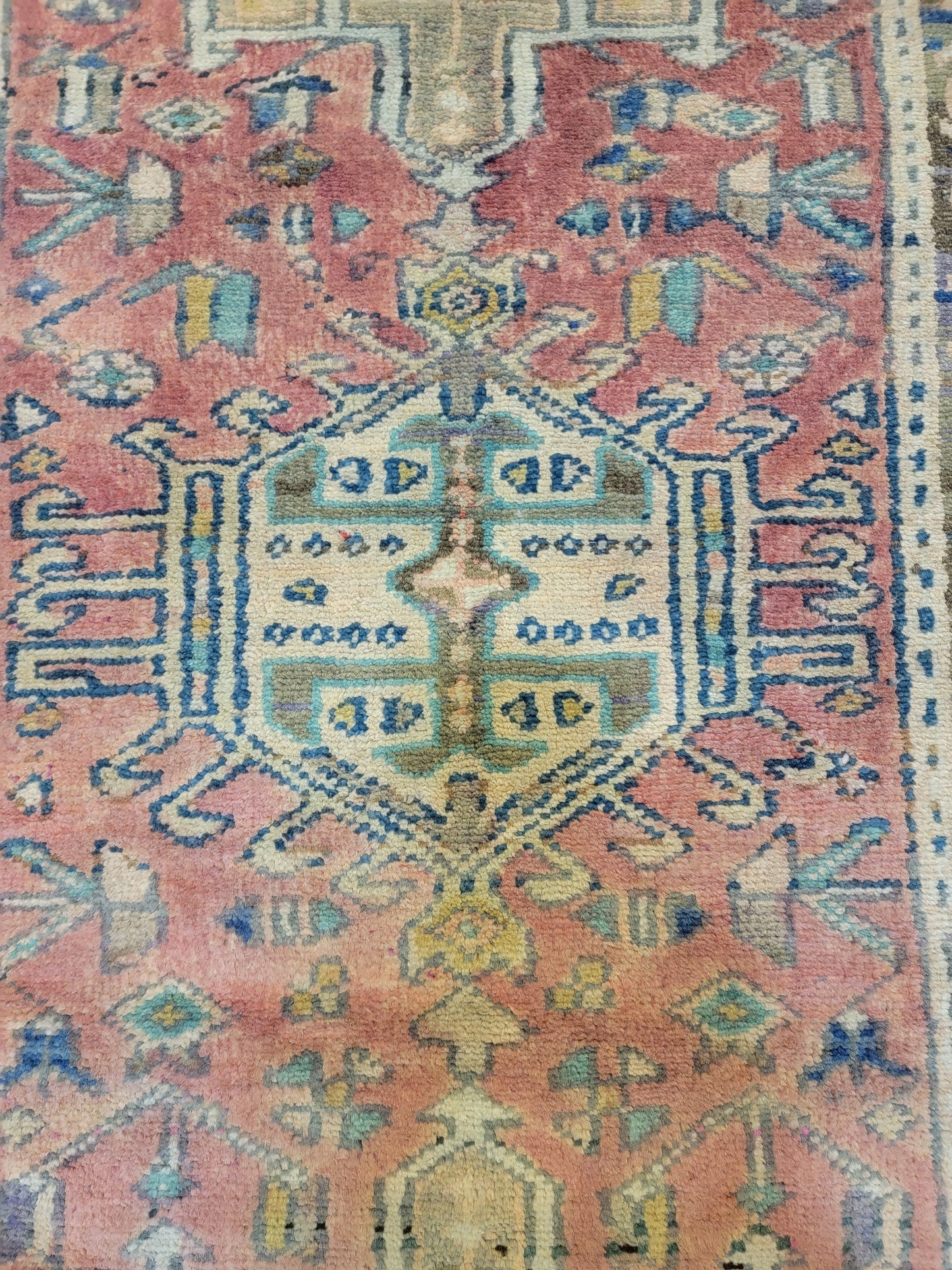 Antique Hand-Knotted Wool Runner Heriz Karajeh 2'6" x 14'5"