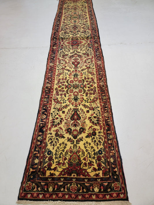 Antique Hand-Knotted Wool Runner Hamedan Rudbar 2'7" x 14'2"