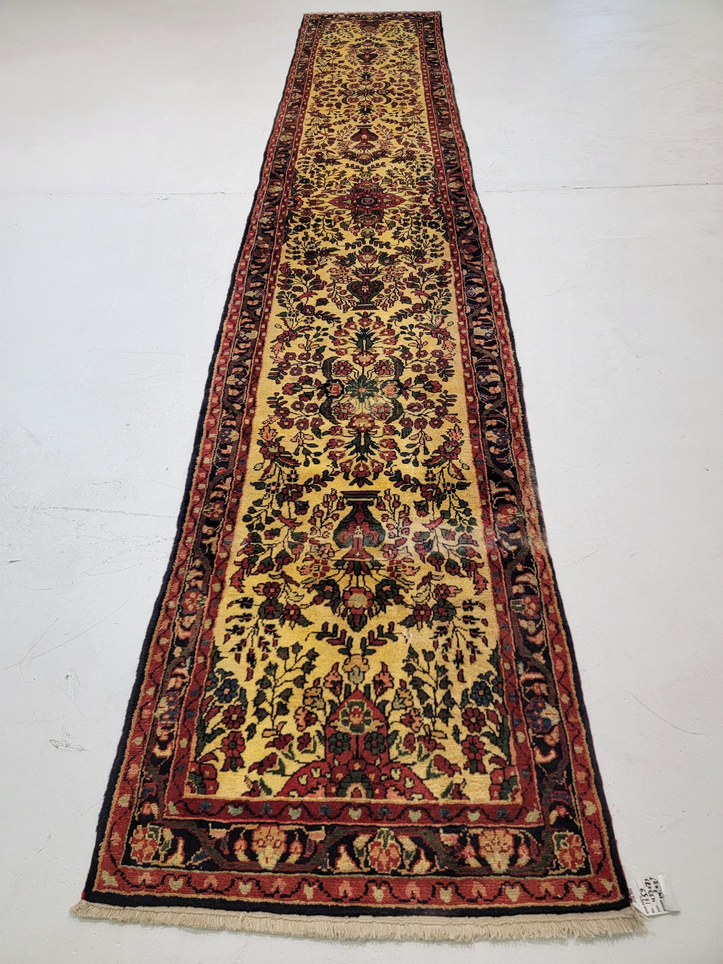 Antique Hand-Knotted Wool Runner Hamedan Rudbar 2'7" x 14'2"