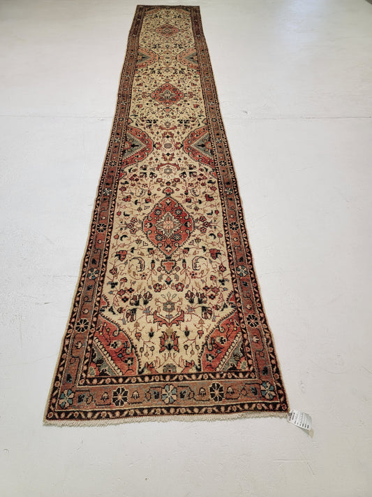 Antique Hand-Knotted Wool Runner Sarouk 2'8" x 16'7"