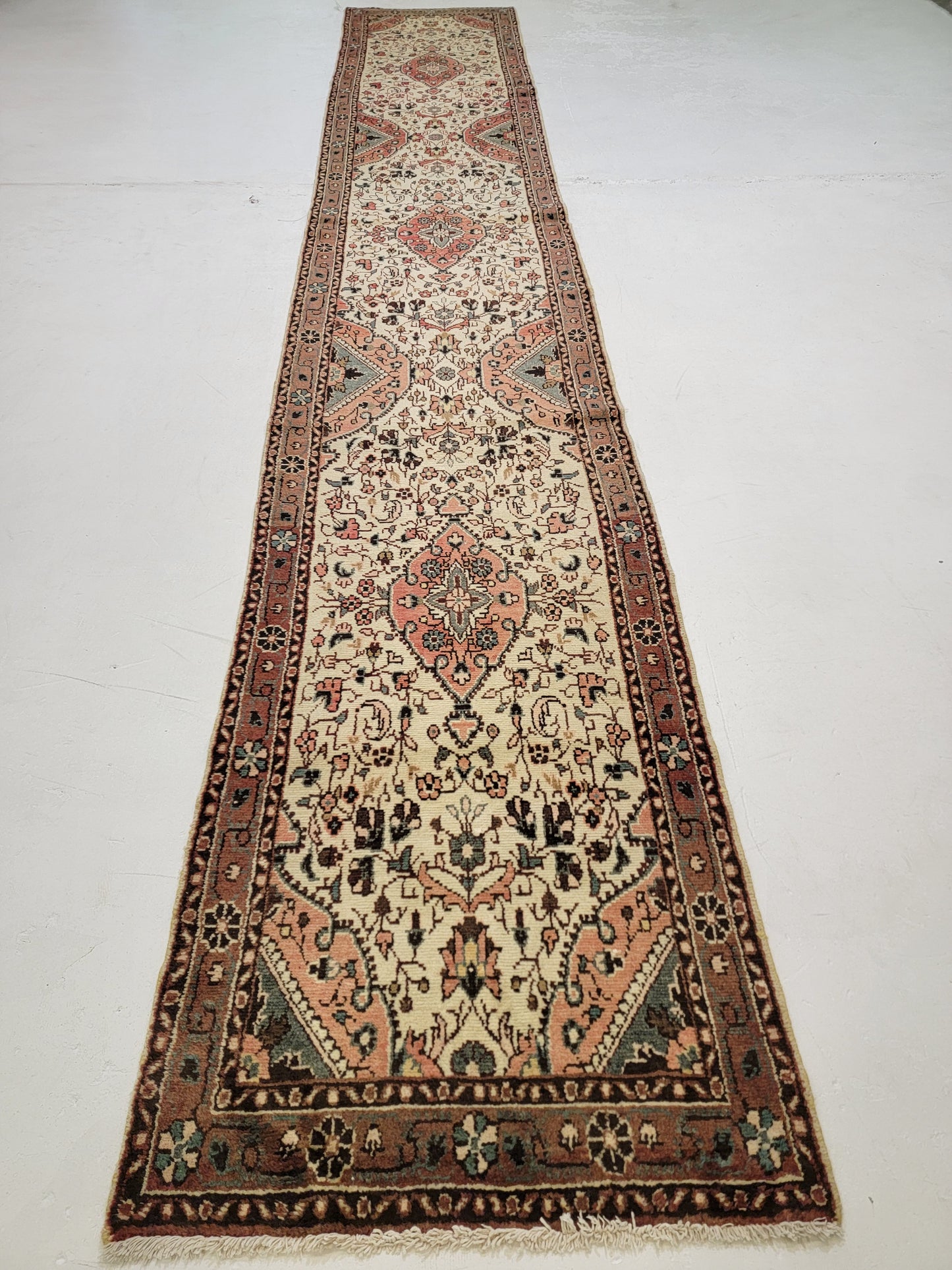 Antique Hand-Knotted Wool Runner Sarouk 2'8" x 16'7"