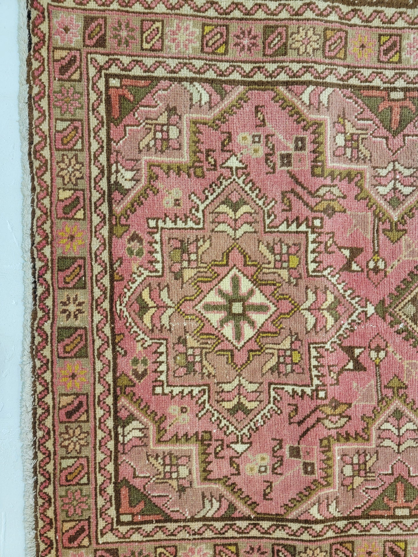 Antique Hand-Knotted Wool Runner Heriz Karajeh 3'5" x 17'