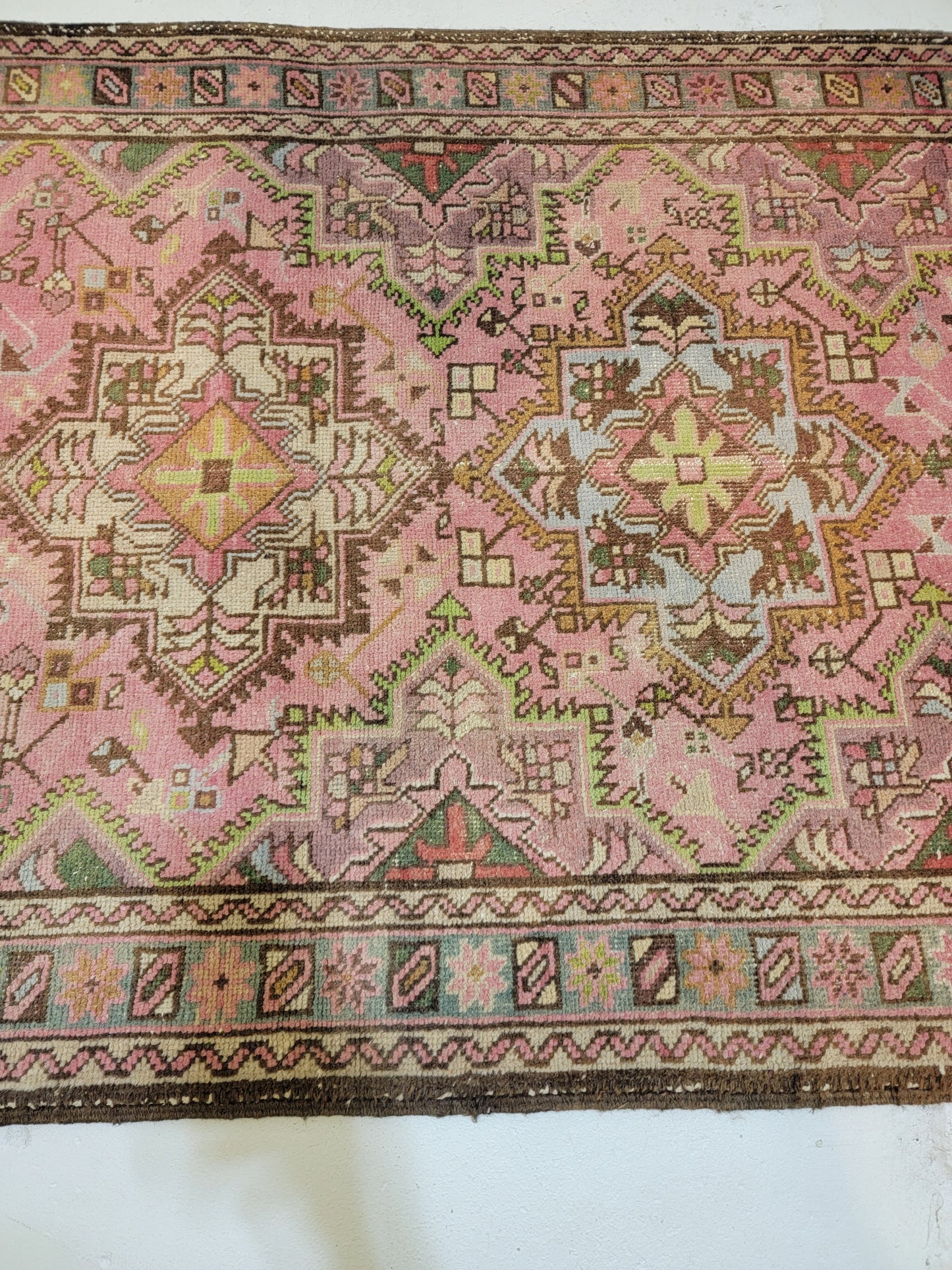 Antique Hand-Knotted Wool Runner Heriz Karajeh 3'5" x 17'