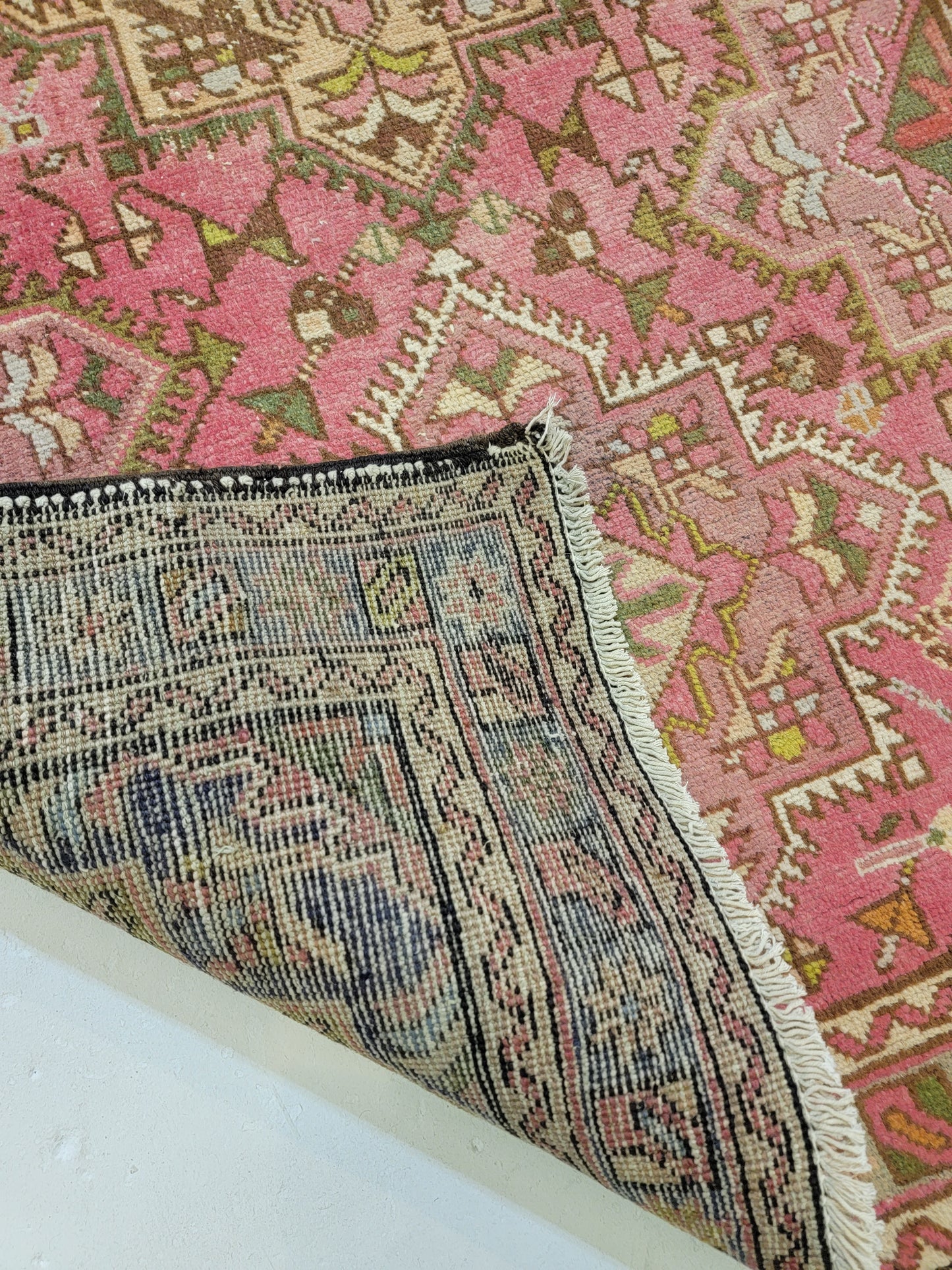 Antique Hand-Knotted Wool Runner Heriz Karajeh 3'5" x 17'