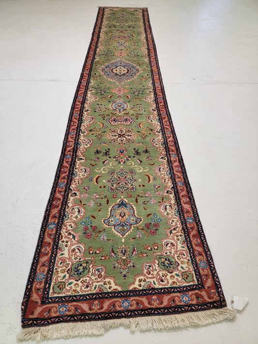 Hand-Knotted Wool Runner Antique Sarouk 2'11" x 16'3"