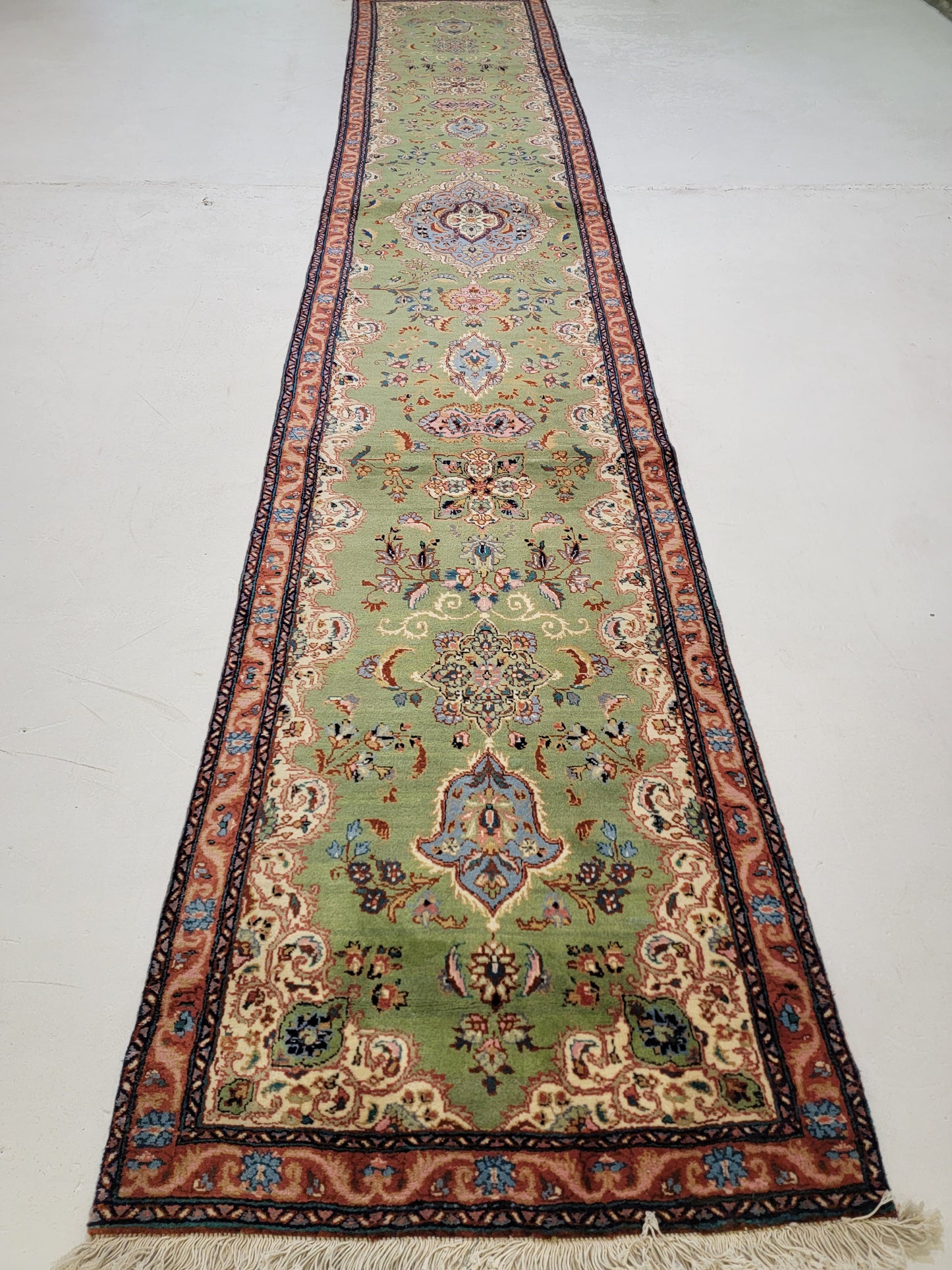 Hand-Knotted Wool Runner Antique Sarouk 2'11" x 16'3"