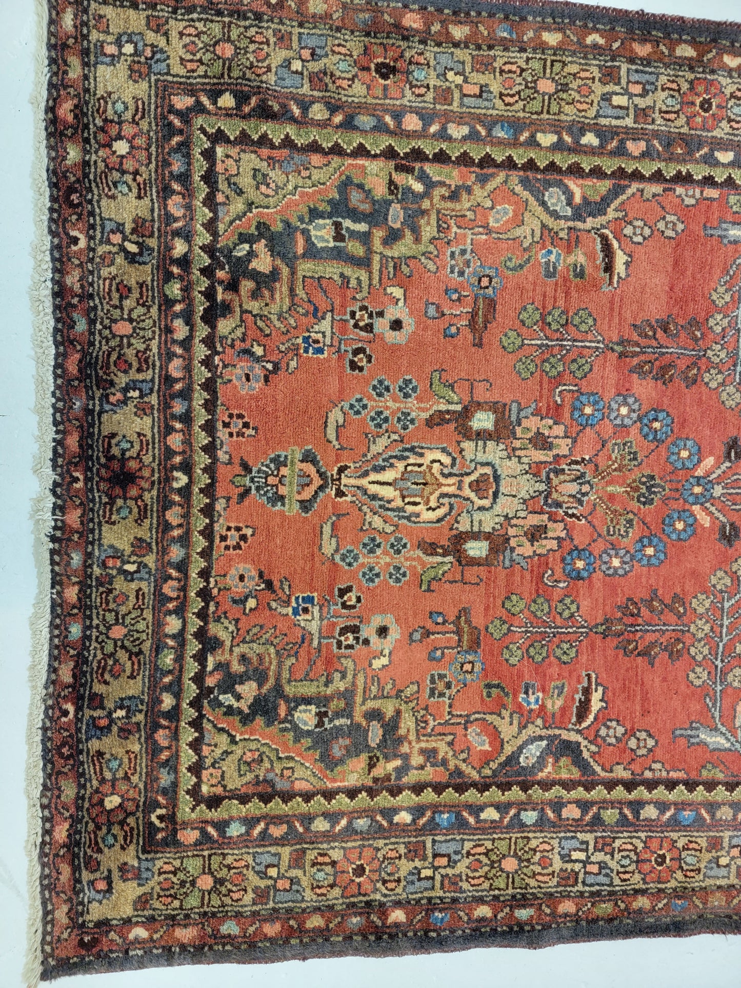 Antique Hand-Knotted Wool Runner Hamedan 3'8" x 14'3"
