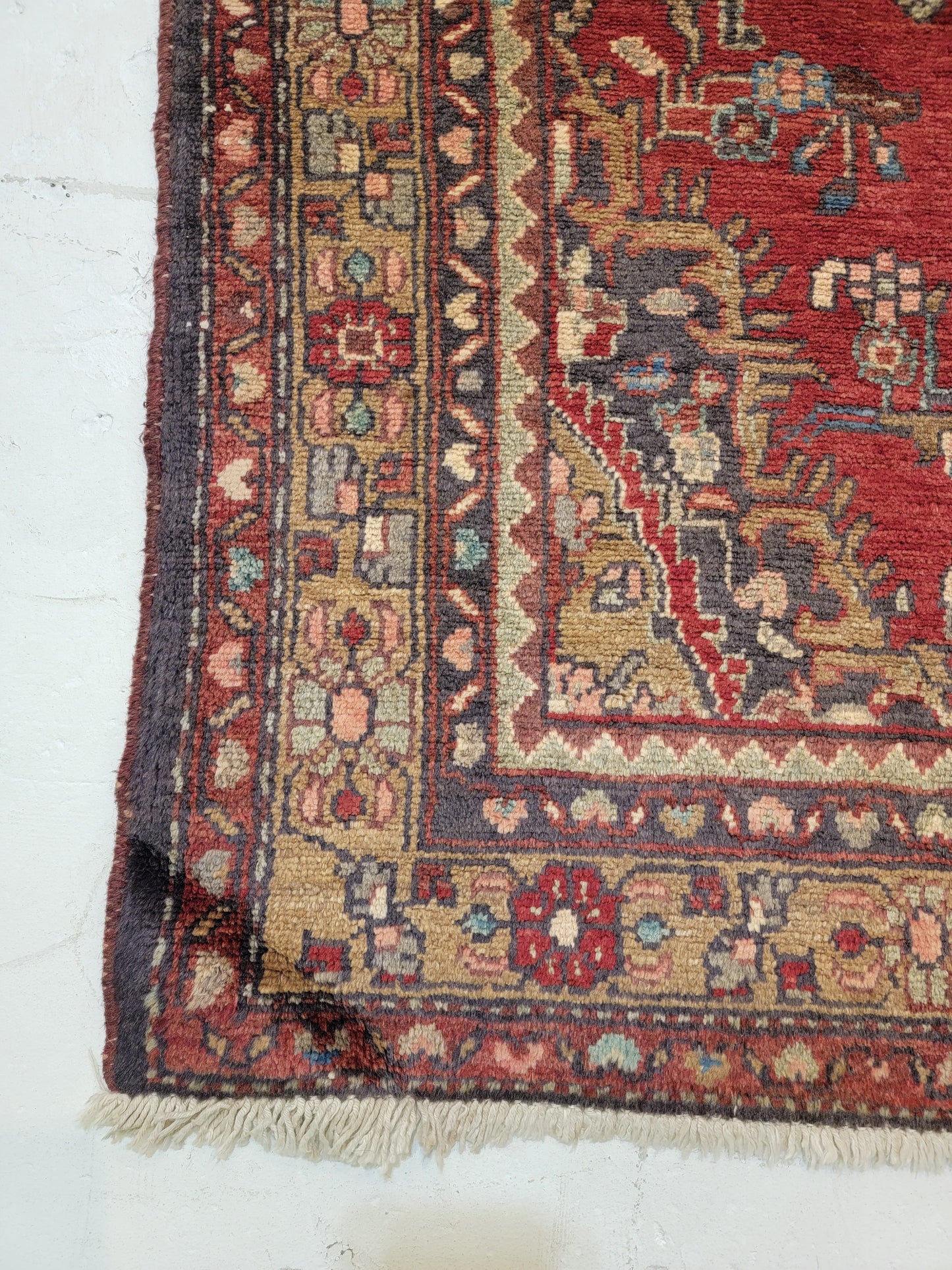 Antique Hand-Knotted Wool Runner Hamedan 3'8" x 14'3"