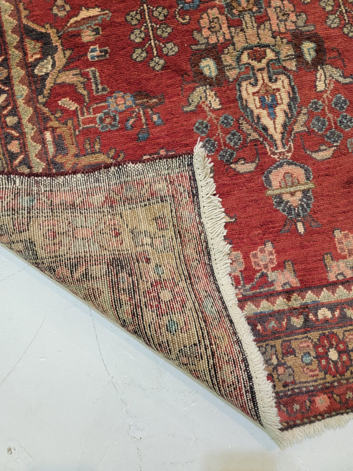 Antique Hand-Knotted Wool Runner Hamedan 3'8" x 14'3"