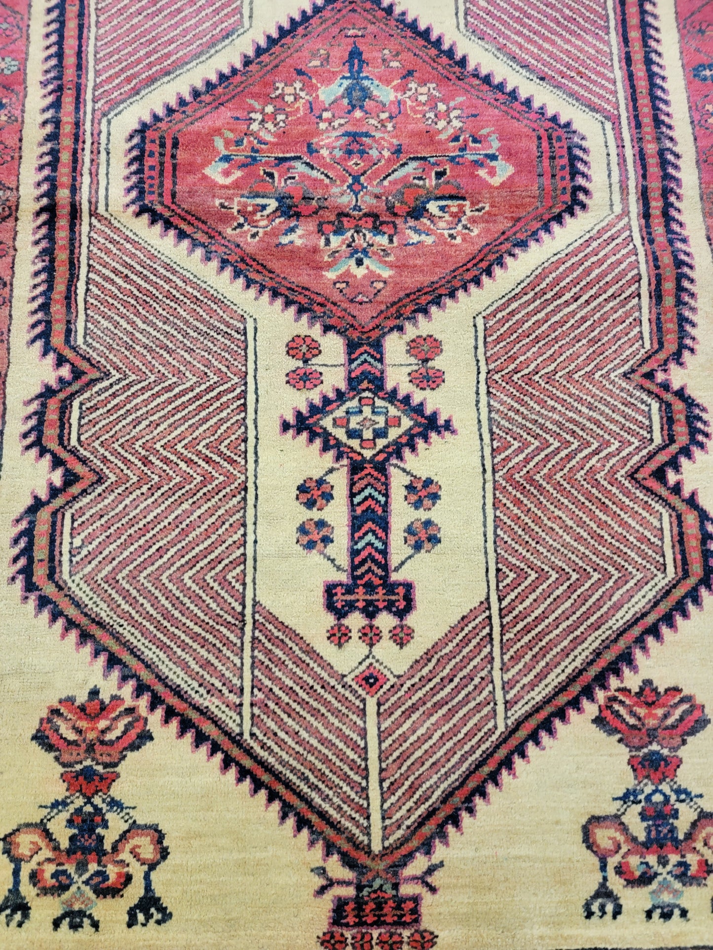 Antique Hand-Knotted Wool Runner Sarab Camel Hair 3'6" x 12'11"
