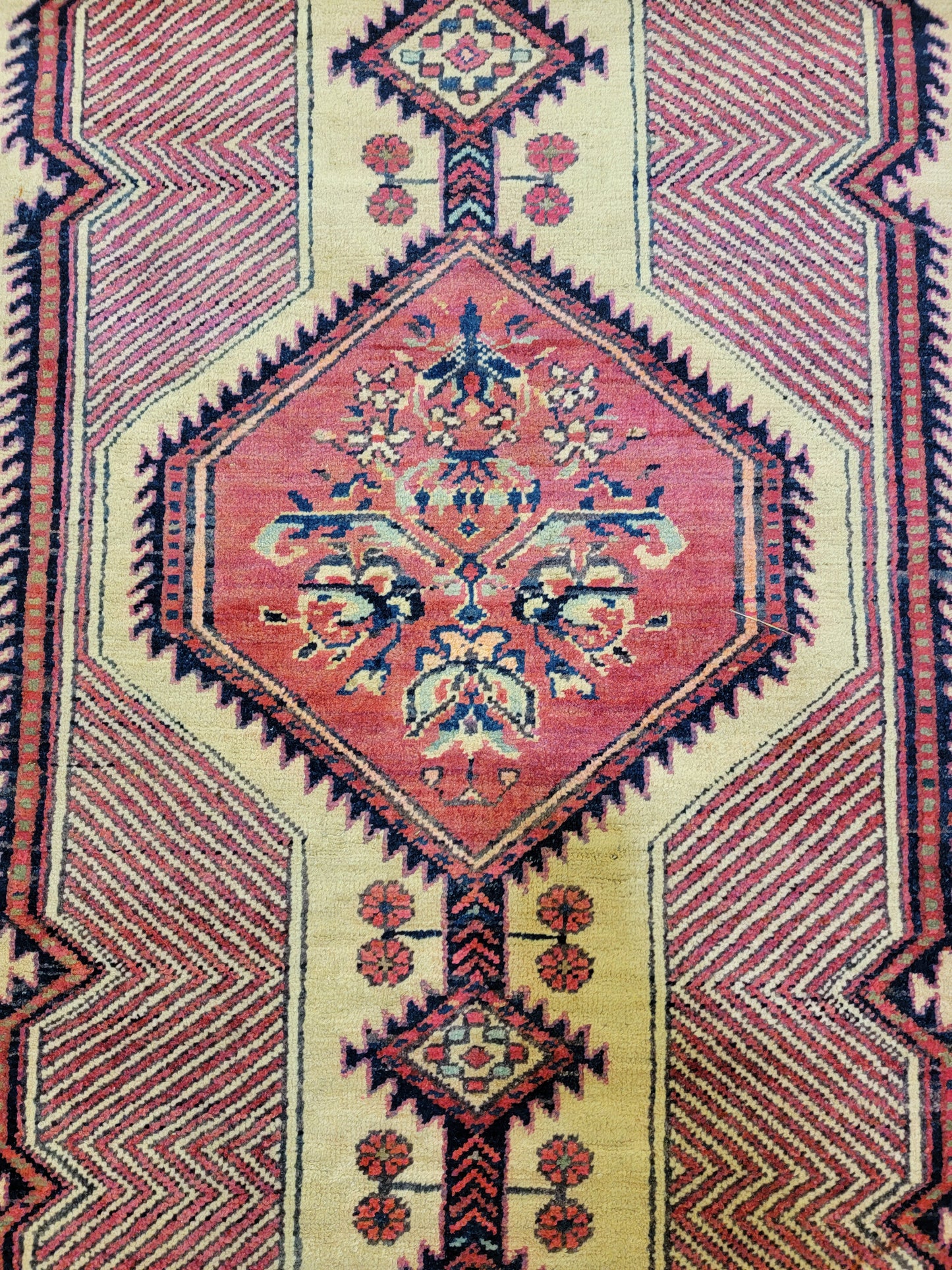 Antique Hand-Knotted Wool Runner Sarab Camel Hair 3'6" x 12'11"