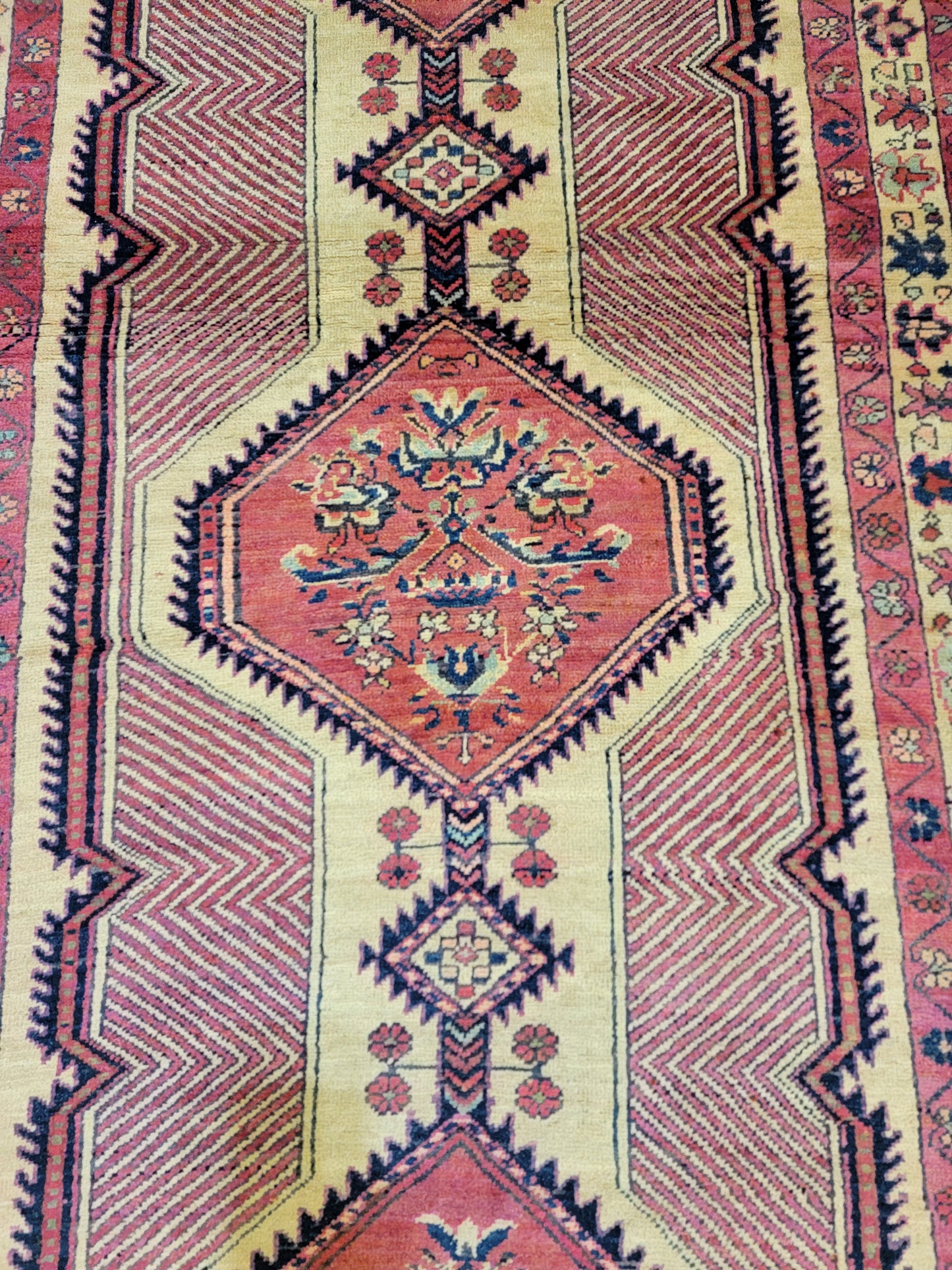 Antique Hand-Knotted Wool Runner Sarab Camel Hair 3'6" x 12'11"