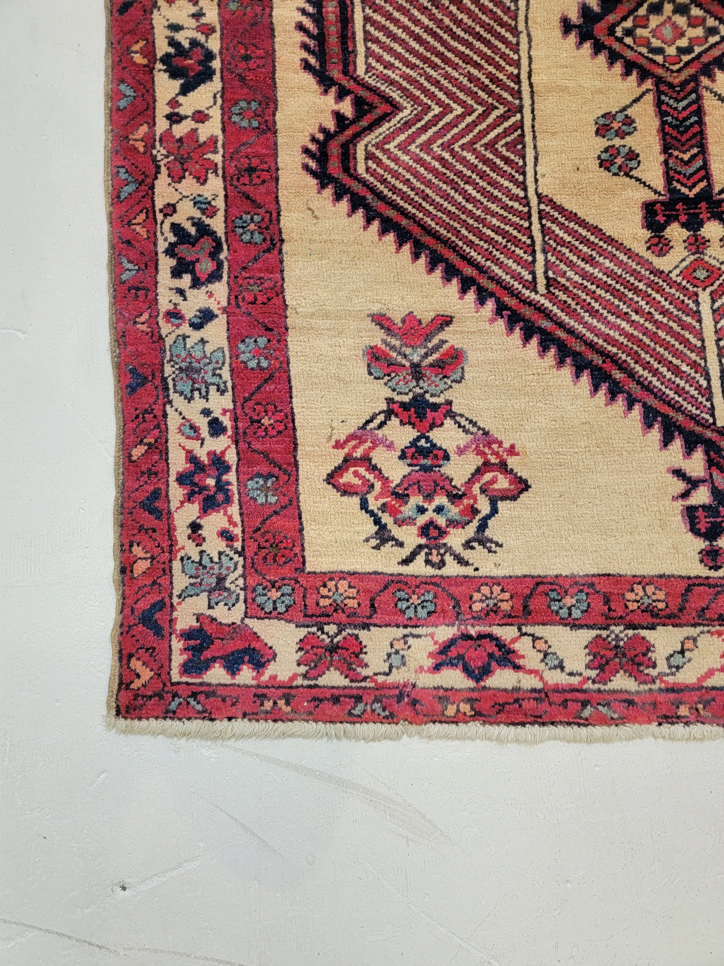 Antique Hand-Knotted Wool Runner Sarab Camel Hair 3'6" x 12'11"
