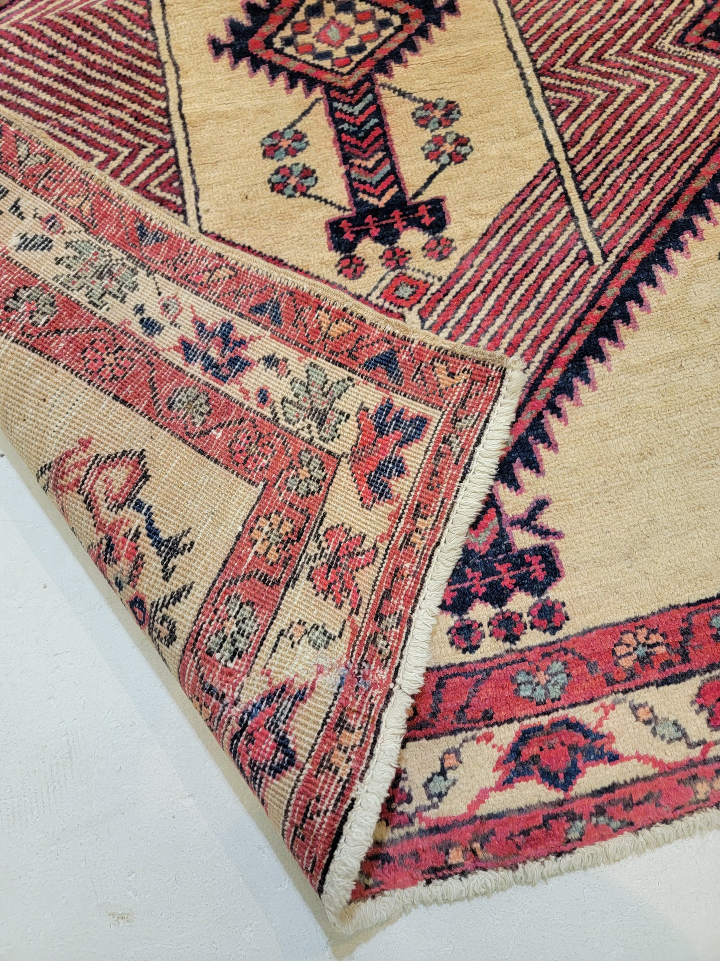 Antique Hand-Knotted Wool Runner Sarab Camel Hair 3'6" x 12'11"