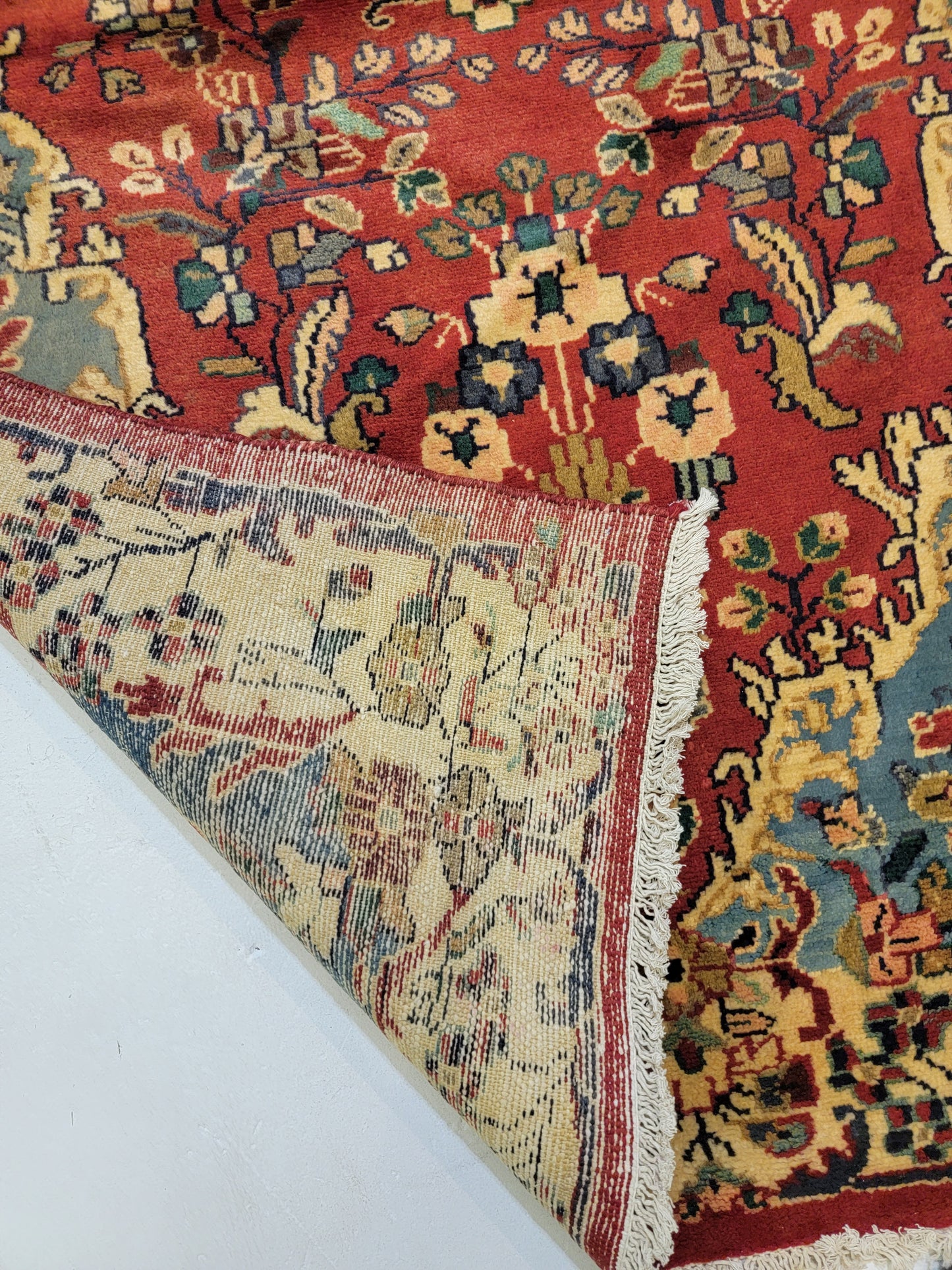 Antique Hand-Knotted Wool Runner Arak 3'10" x 13'