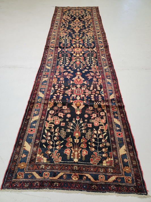 Antique Hand-Knotted Wool Runner Hamedan 3'6" x 13'3"