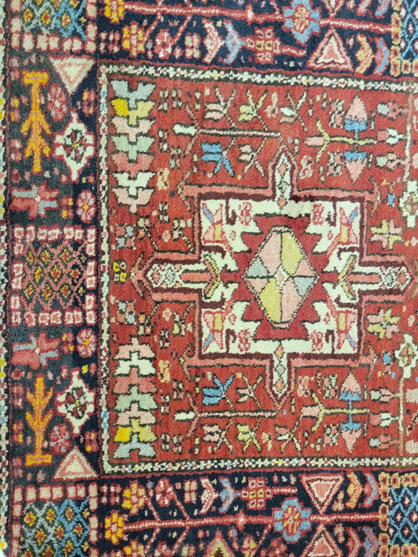 Antique Hand-Knotted Wool Runner Heriz Karajeh 3'8" x 15'