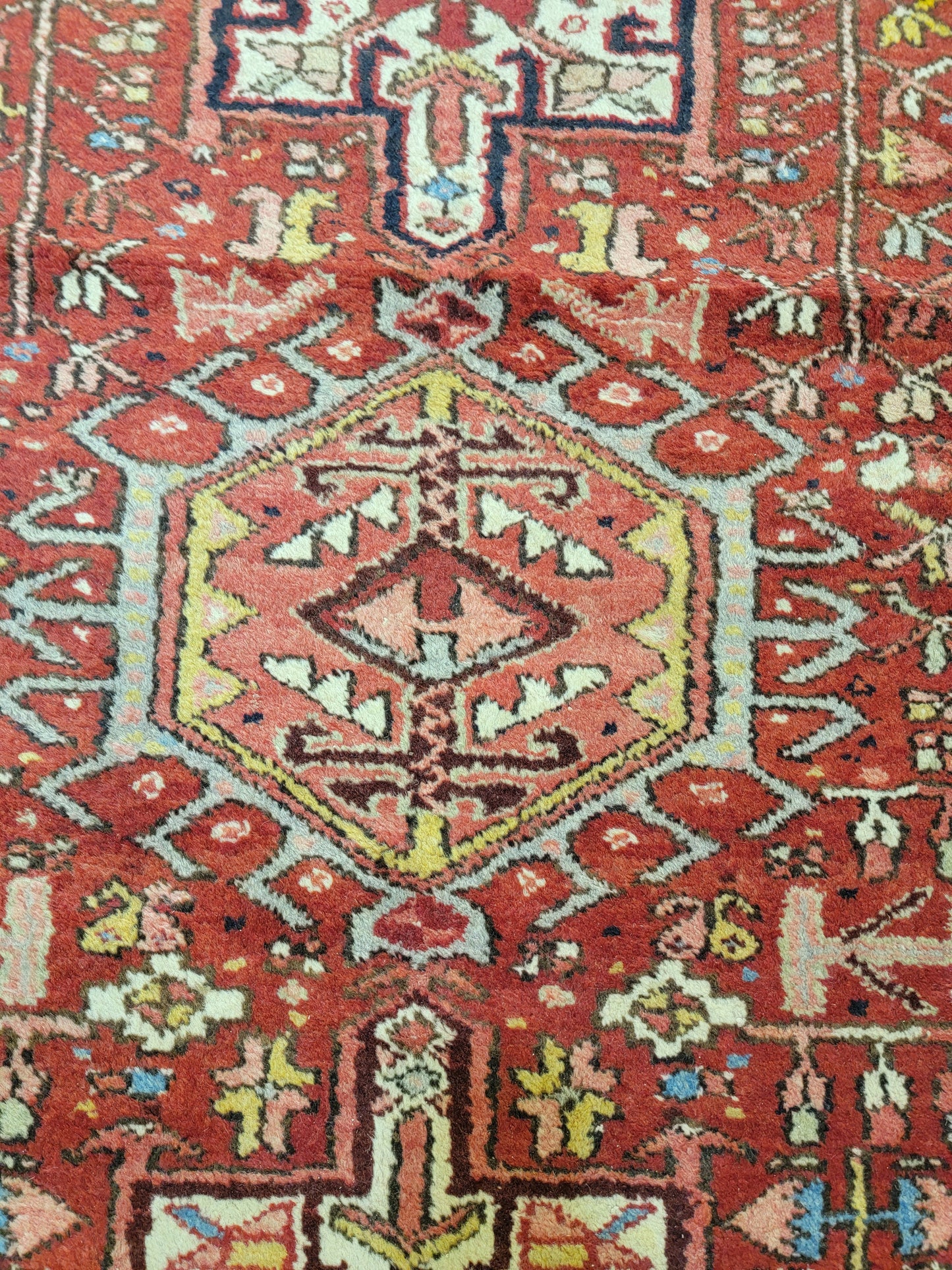 Antique Hand-Knotted Wool Runner Heriz Karajeh 3'8" x 15'