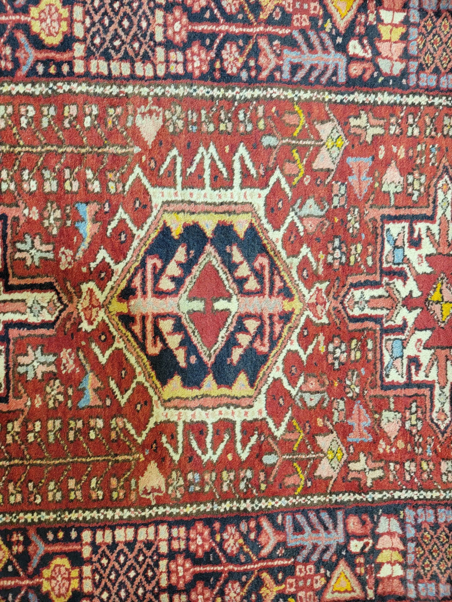 Antique Hand-Knotted Wool Runner Heriz Karajeh 3'8" x 15'