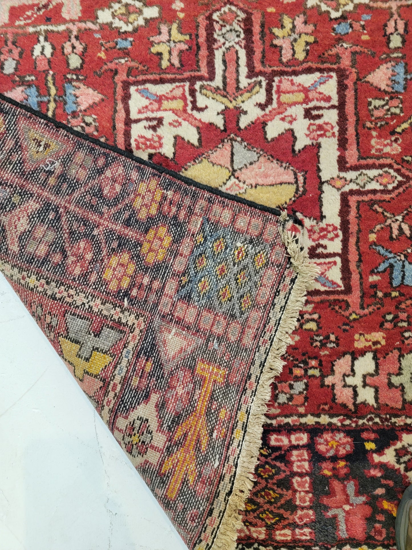 Antique Hand-Knotted Wool Runner Heriz Karajeh 3'8" x 15'