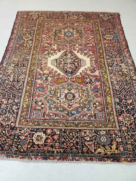 Antique Hand-Knotted Wool Area Rug Heriz Karajeh 5' x 7'