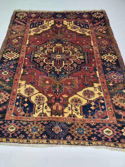 Antique Hand-Knotted Wool Runner Heriz 5'2" x 6'9"