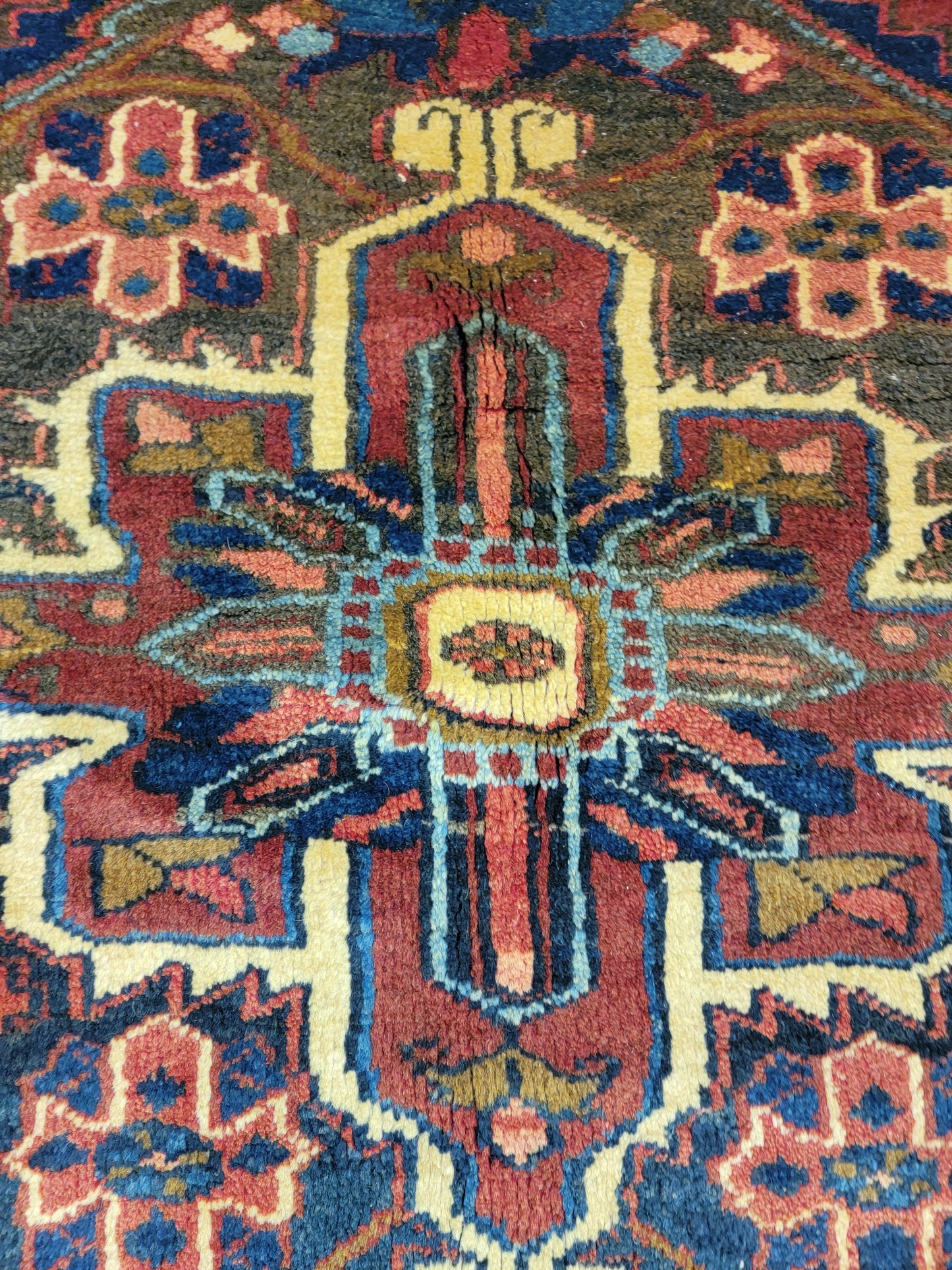 Antique Hand-Knotted Wool Runner Heriz 5'2" x 6'9"