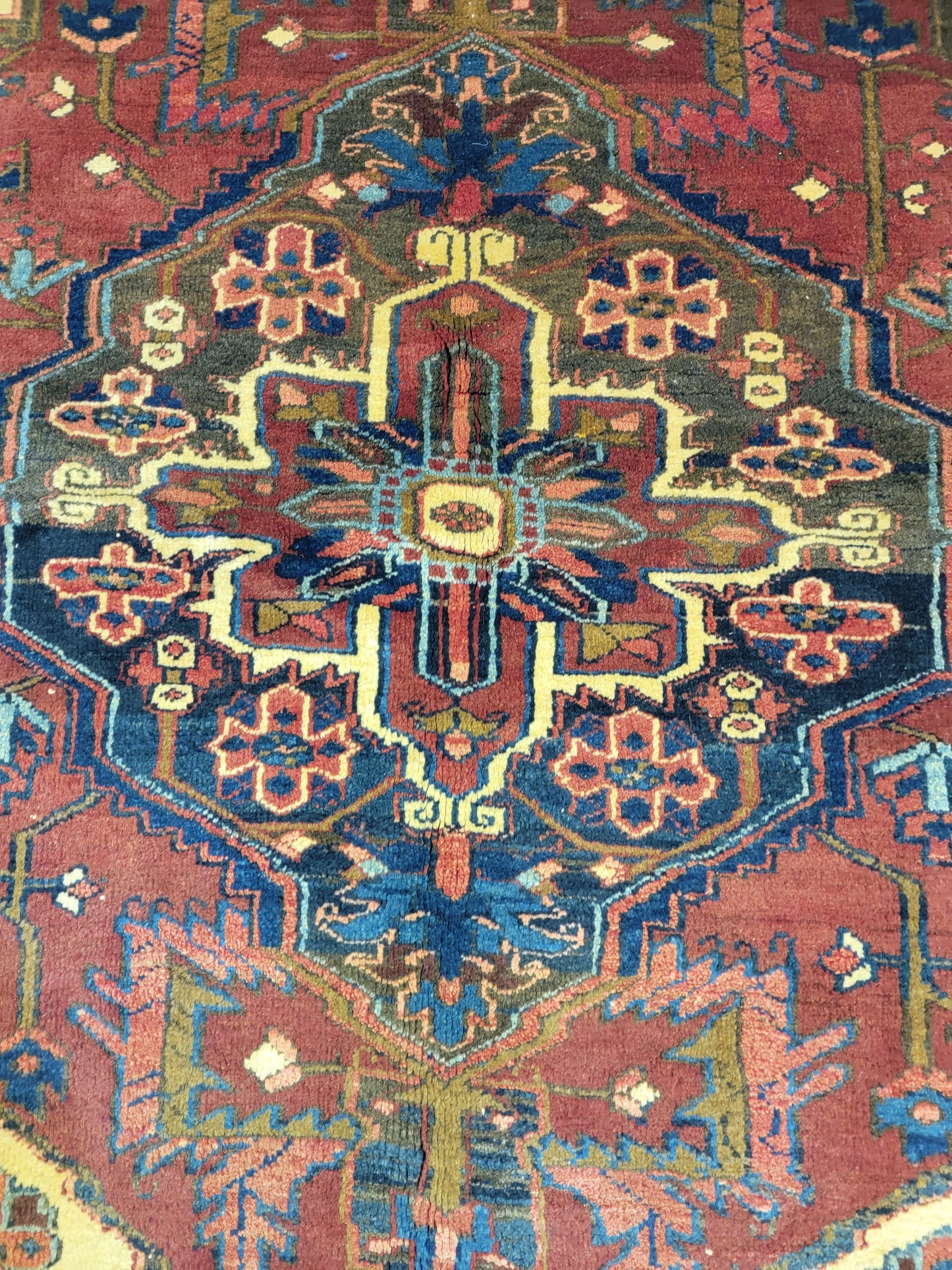 Antique Hand-Knotted Wool Runner Heriz 5'2" x 6'9"