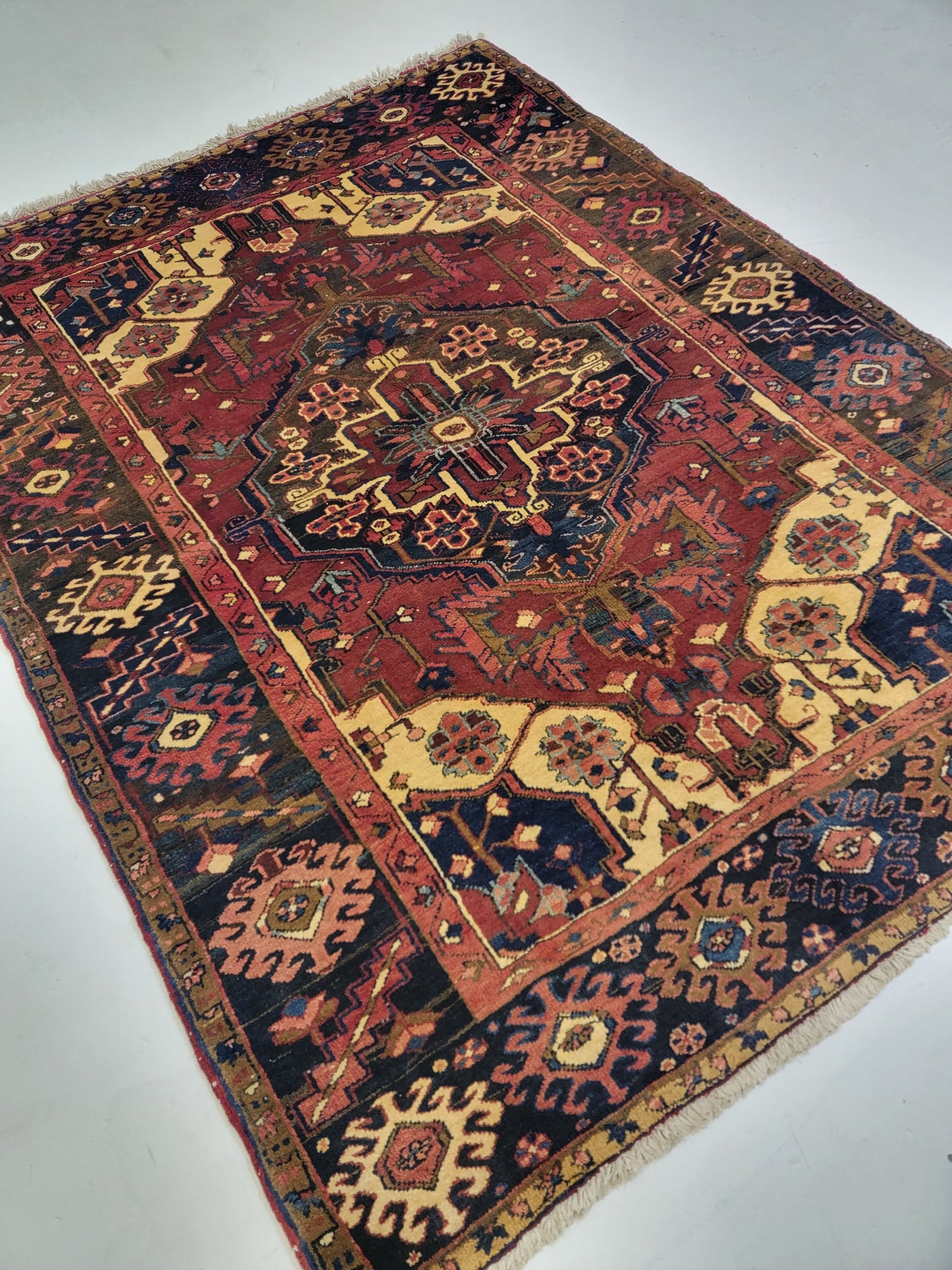 Antique Hand-Knotted Wool Runner Heriz 5'2" x 6'9"
