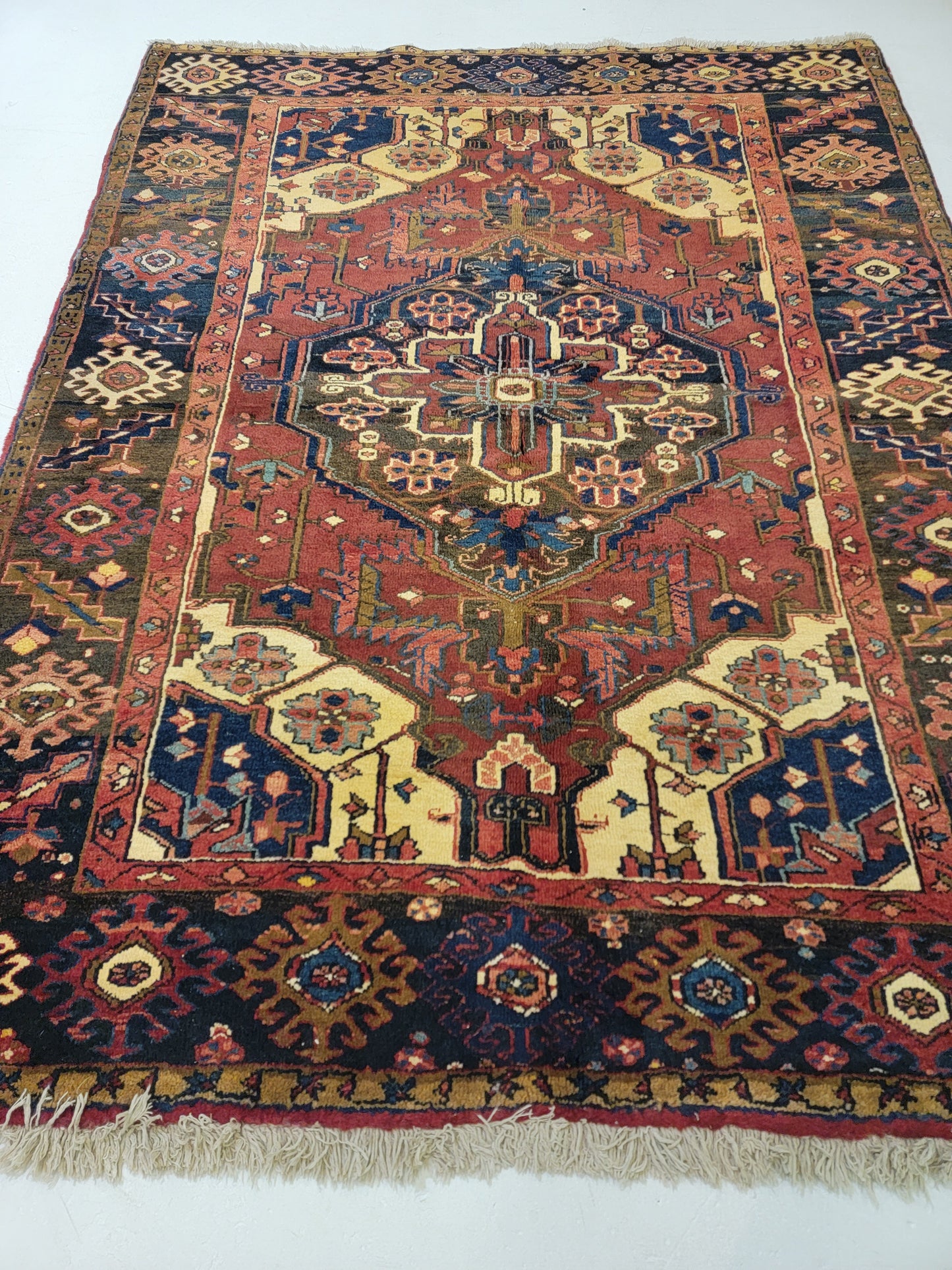 Antique Hand-Knotted Wool Runner Heriz 5'2" x 6'9"