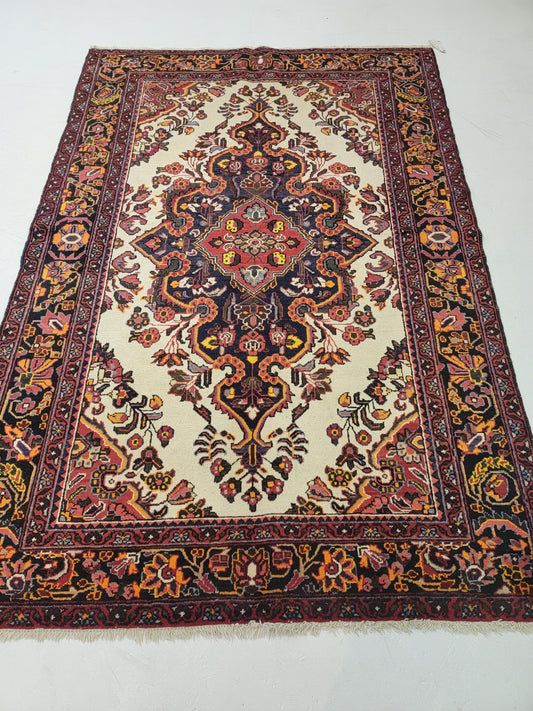 Antique Hand-Knotted Wool Area Rug Shahsavand 4'6" x 6'8