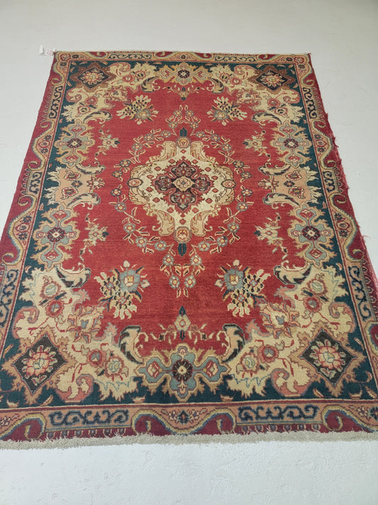 Antique Hand-Knotted Wool Area Rug Tabriz 4'5" x 6'
