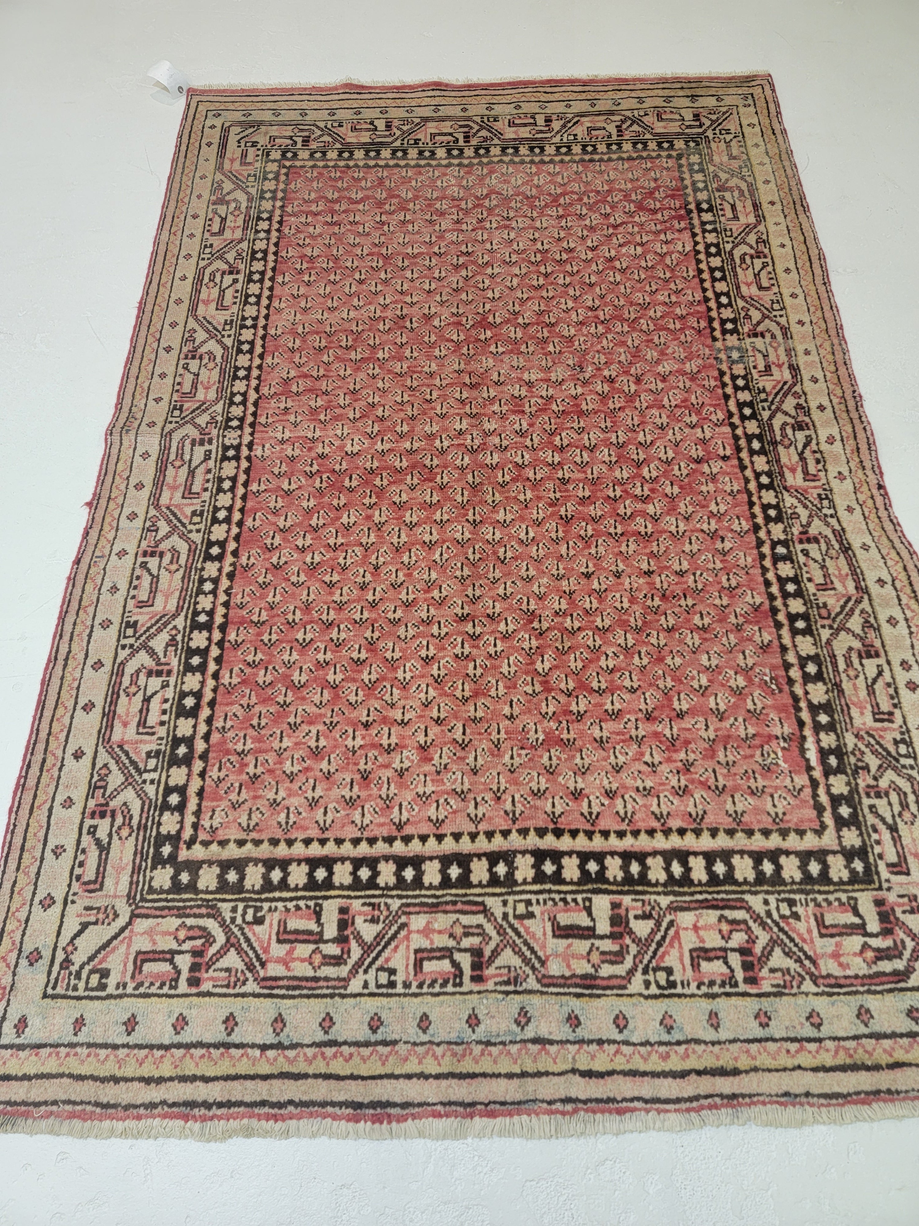 Antique Hand-Knotted Wool Area Rug Mir/Saraband Paisley 4'1