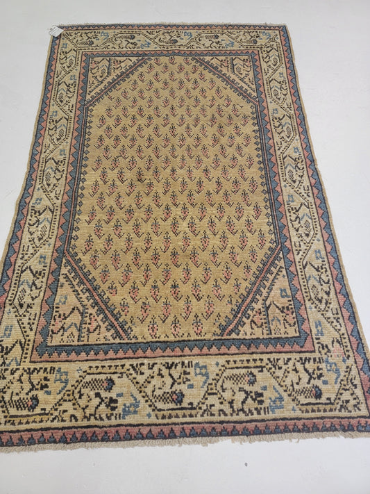 Antique Hand-Knotted Wool Area Rug Saraband 3'11" x 5'4"
